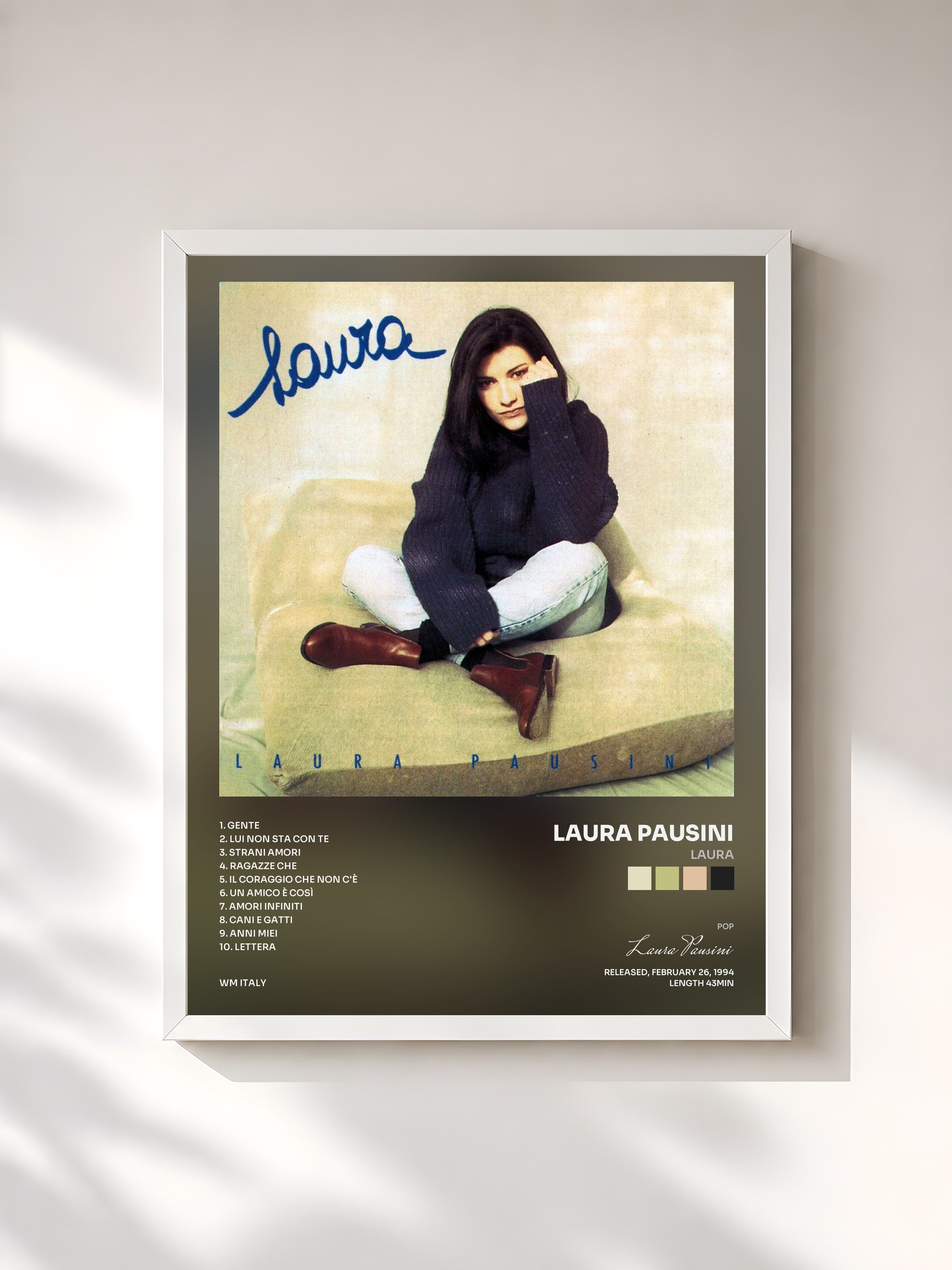 #blanc Tableau de l'album Laura de Laura Pausini, cadre blanc, imprimé et encadré en France