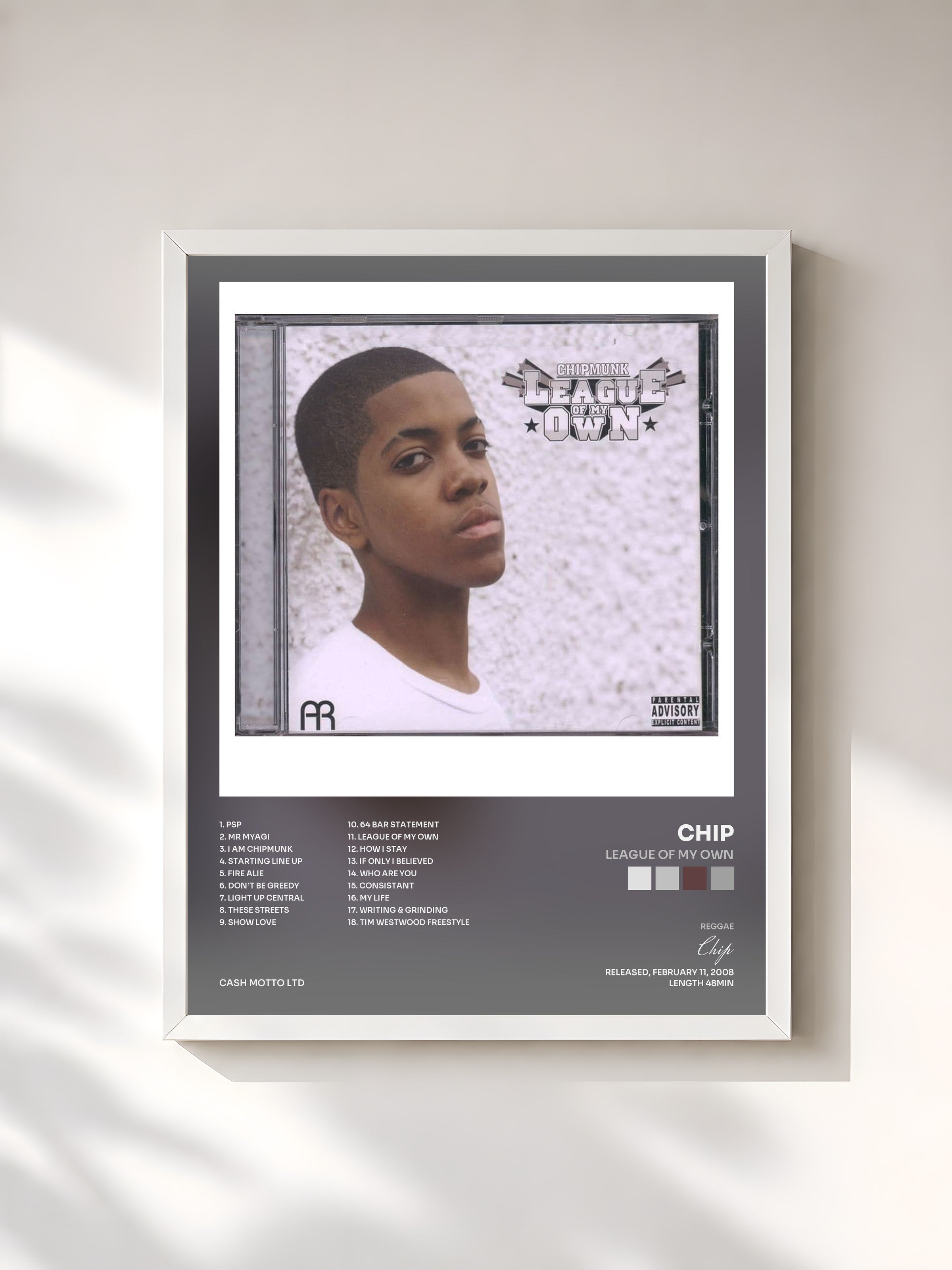 #blanc Tableau de l'album League Of My Own de Chip, cadre blanc, imprimé et encadré en France