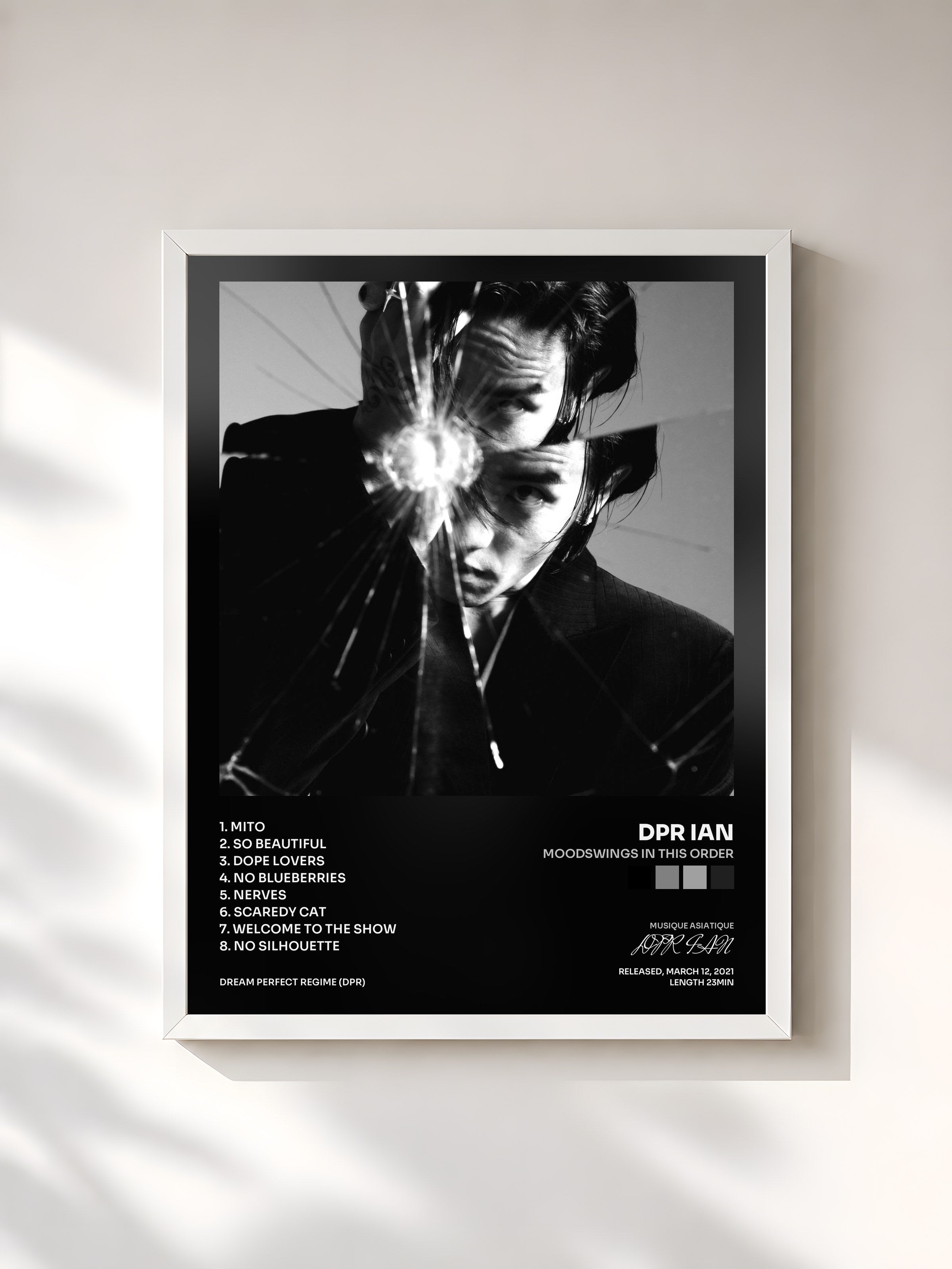#blanc Tableau de l'album Moodswings In This Order de DPR IAN, cadre blanc, imprimé et encadré en France
