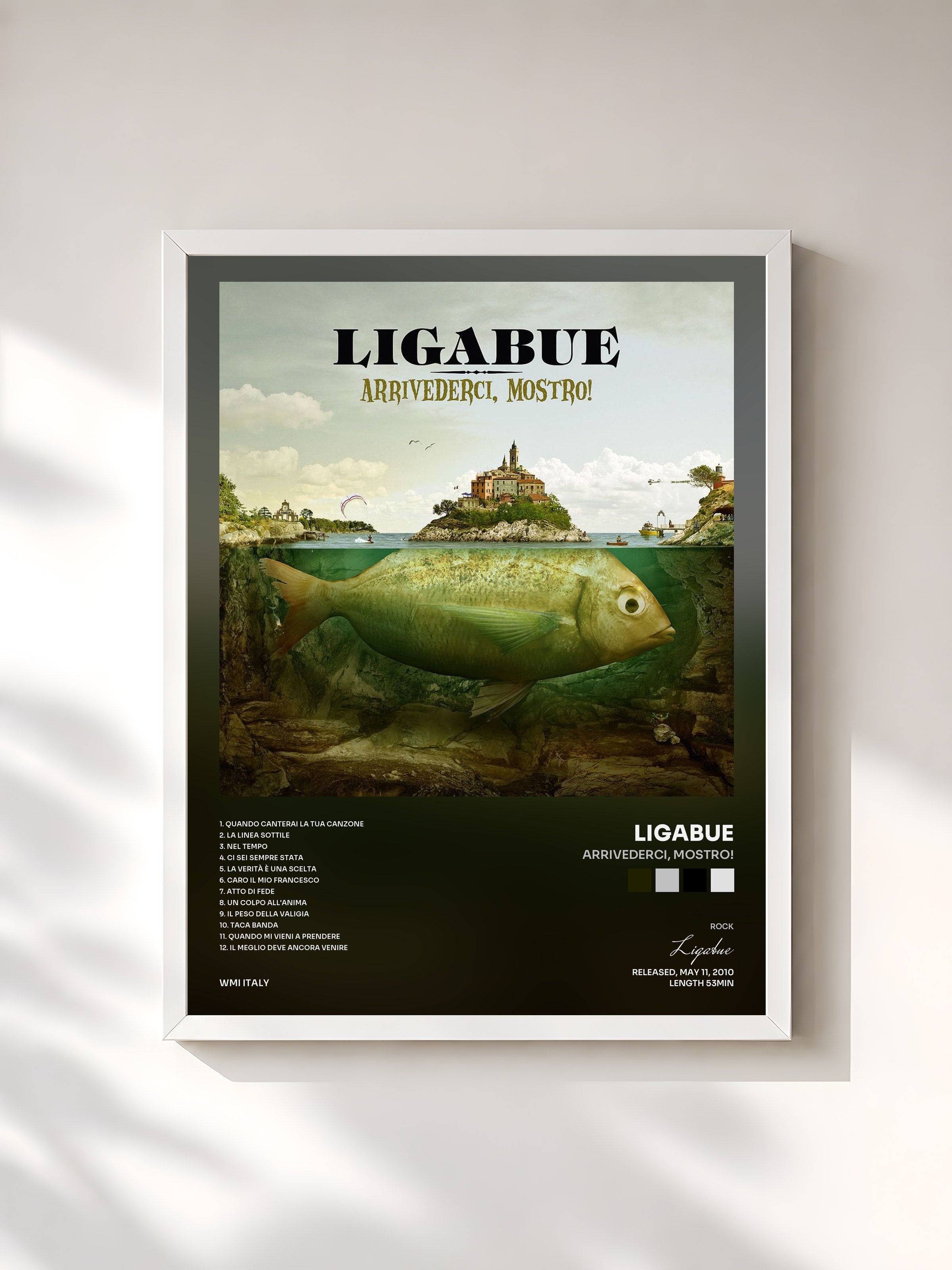 #blanc Tableau de l'album Arrivederci, mostro! de Ligabue, cadre blanc, imprimé et encadré en France