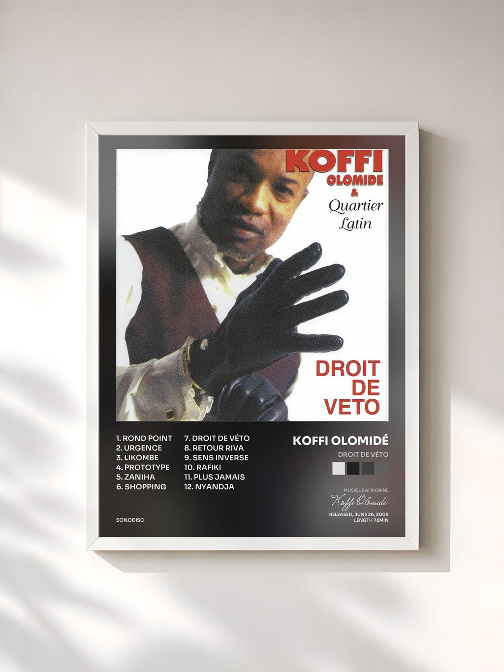 #blanc Droit by véto de Koffi Olomidé as a framed art print, white frame, printed and framed in France
