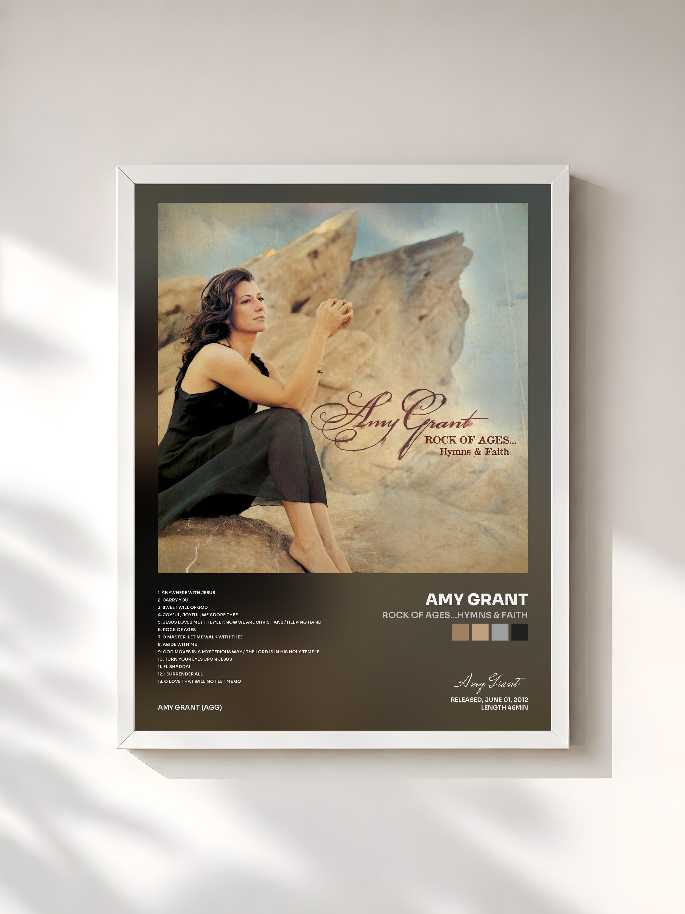 #blanc Tableau de l'album Rock Of Ages...Hymns & Faith de Amy Grant, cadre blanc, imprimé et encadré en France