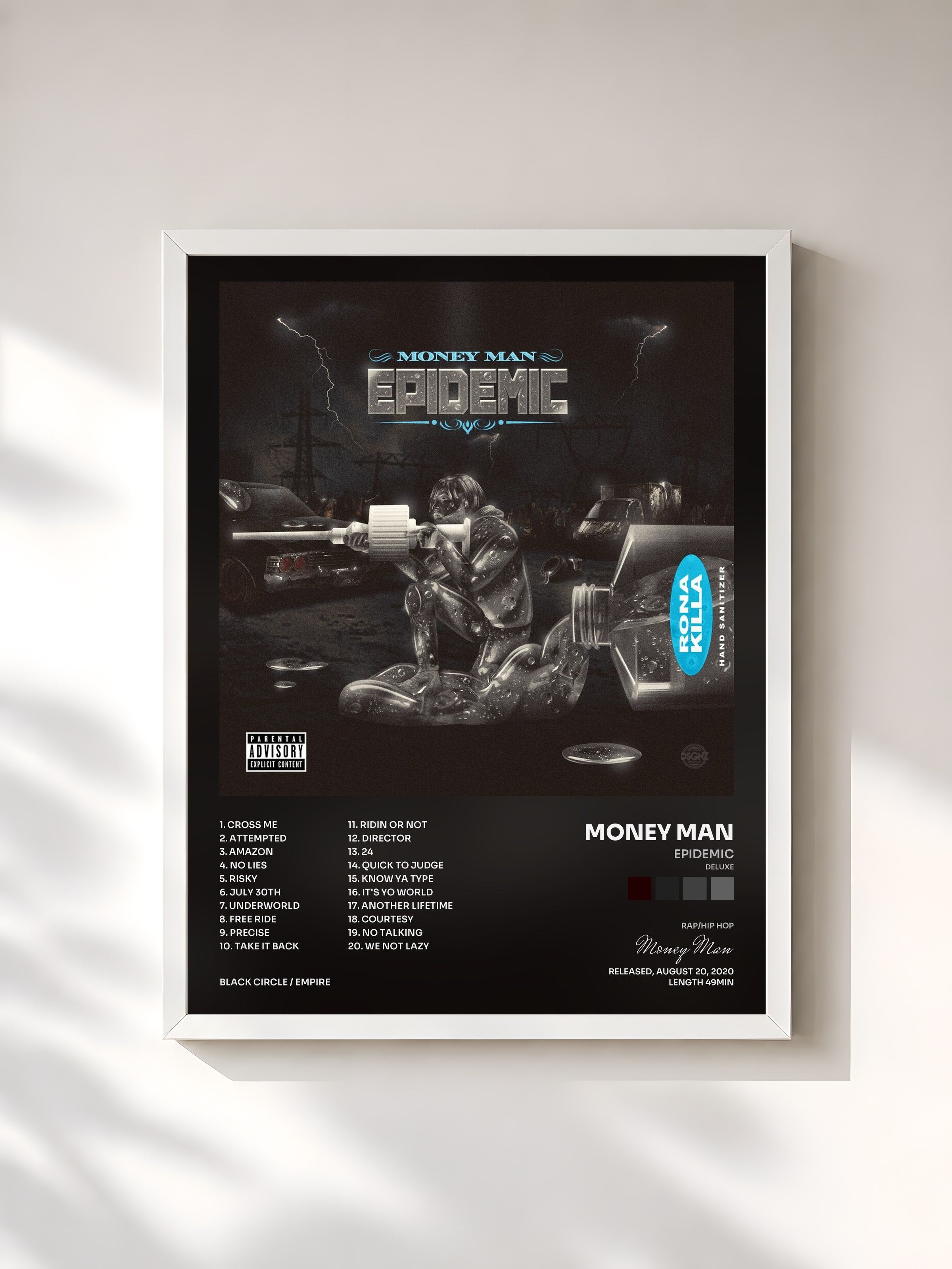 #blanc Tableau de l'album Epidemic (Deluxe) de Money Man, cadre blanc, imprimé et encadré en France