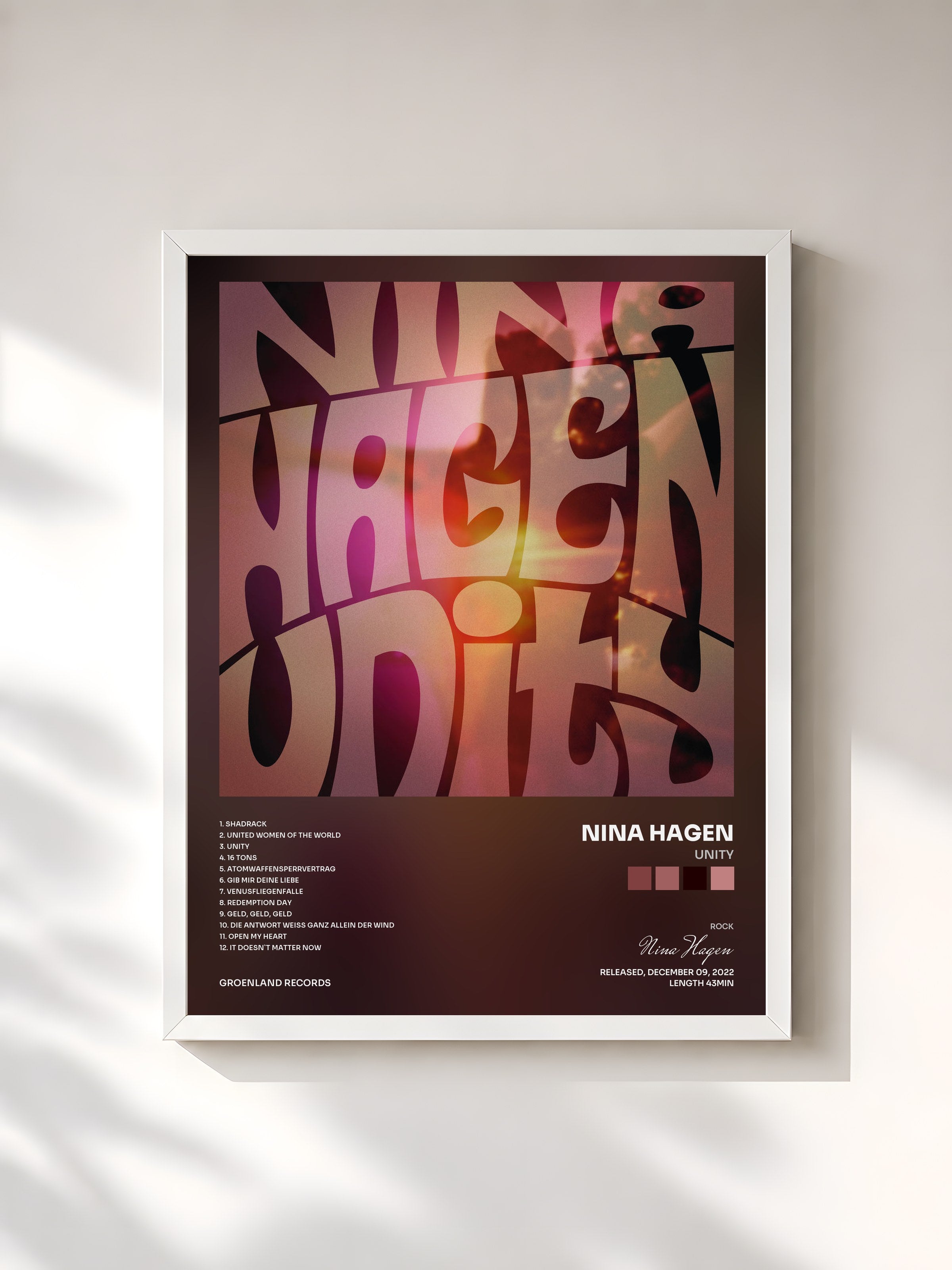 #blanc Tableau de l'album Unity de Nina Hagen, cadre blanc, imprimé et encadré en France