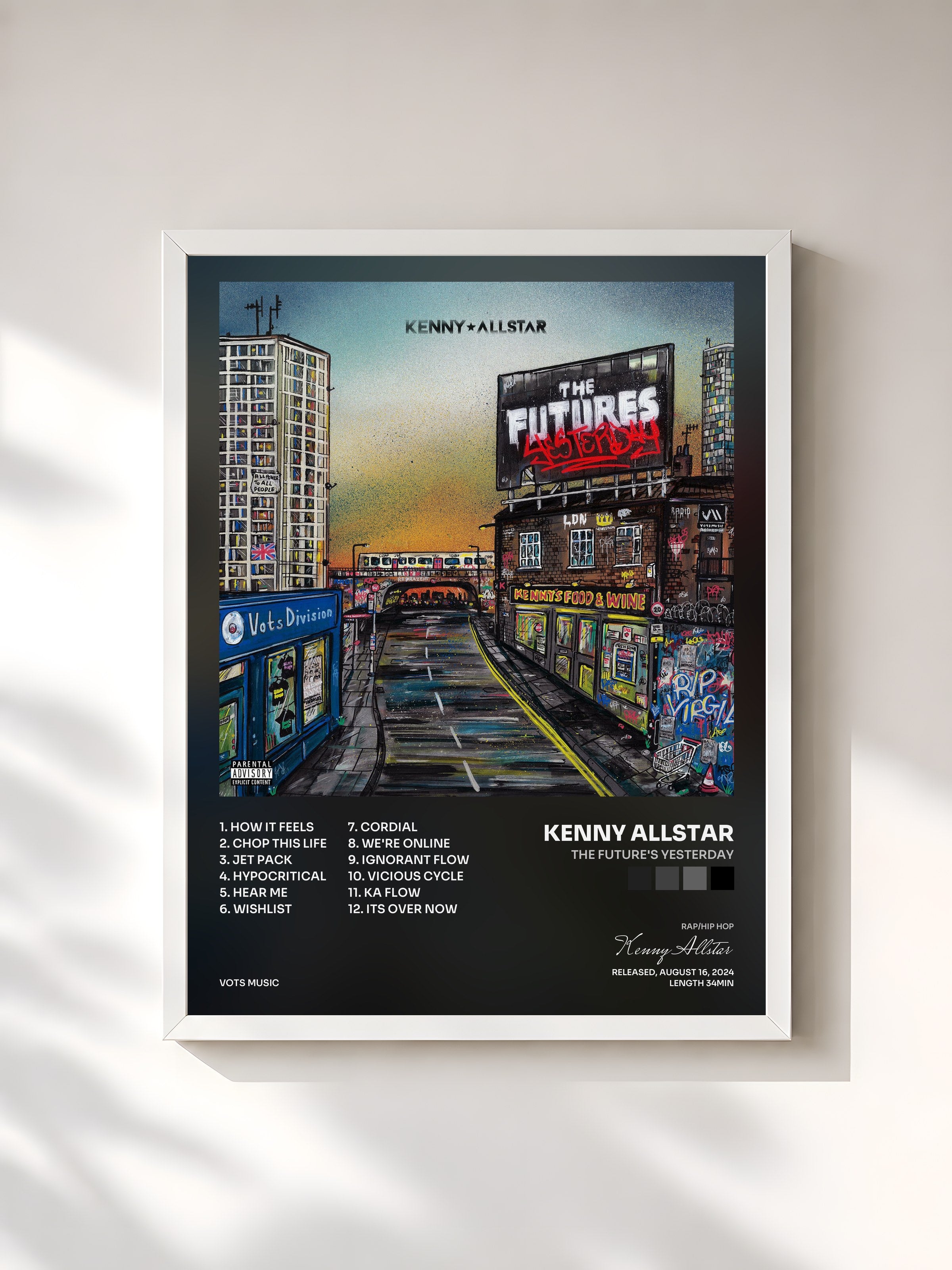 #blanc Tableau de l'album The Future's Yesterday de Kenny Allstar, cadre blanc, imprimé et encadré en France