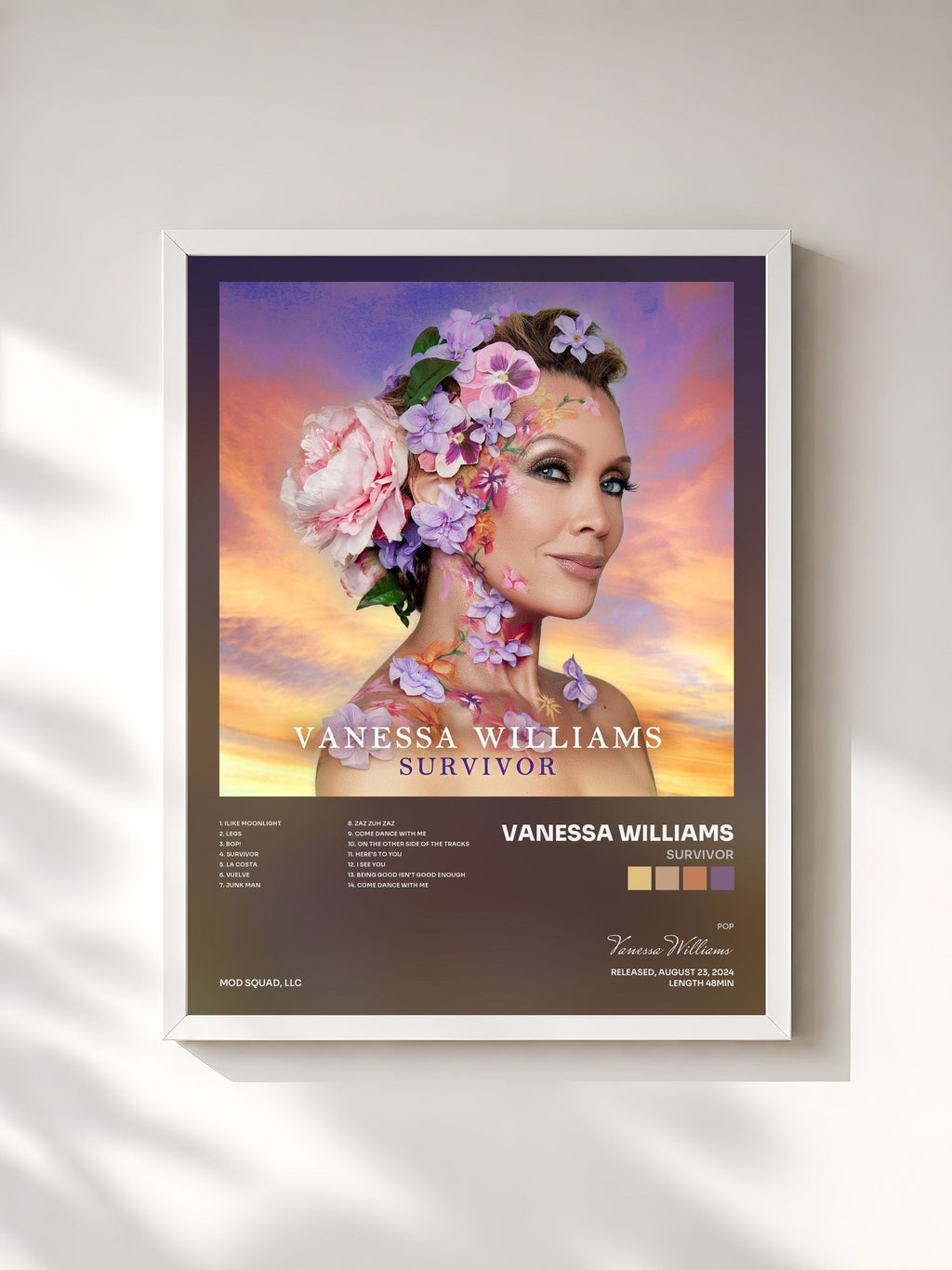 #blanc Tableau de l'album Survivor de Vanessa Williams, cadre blanc, imprimé et encadré en France