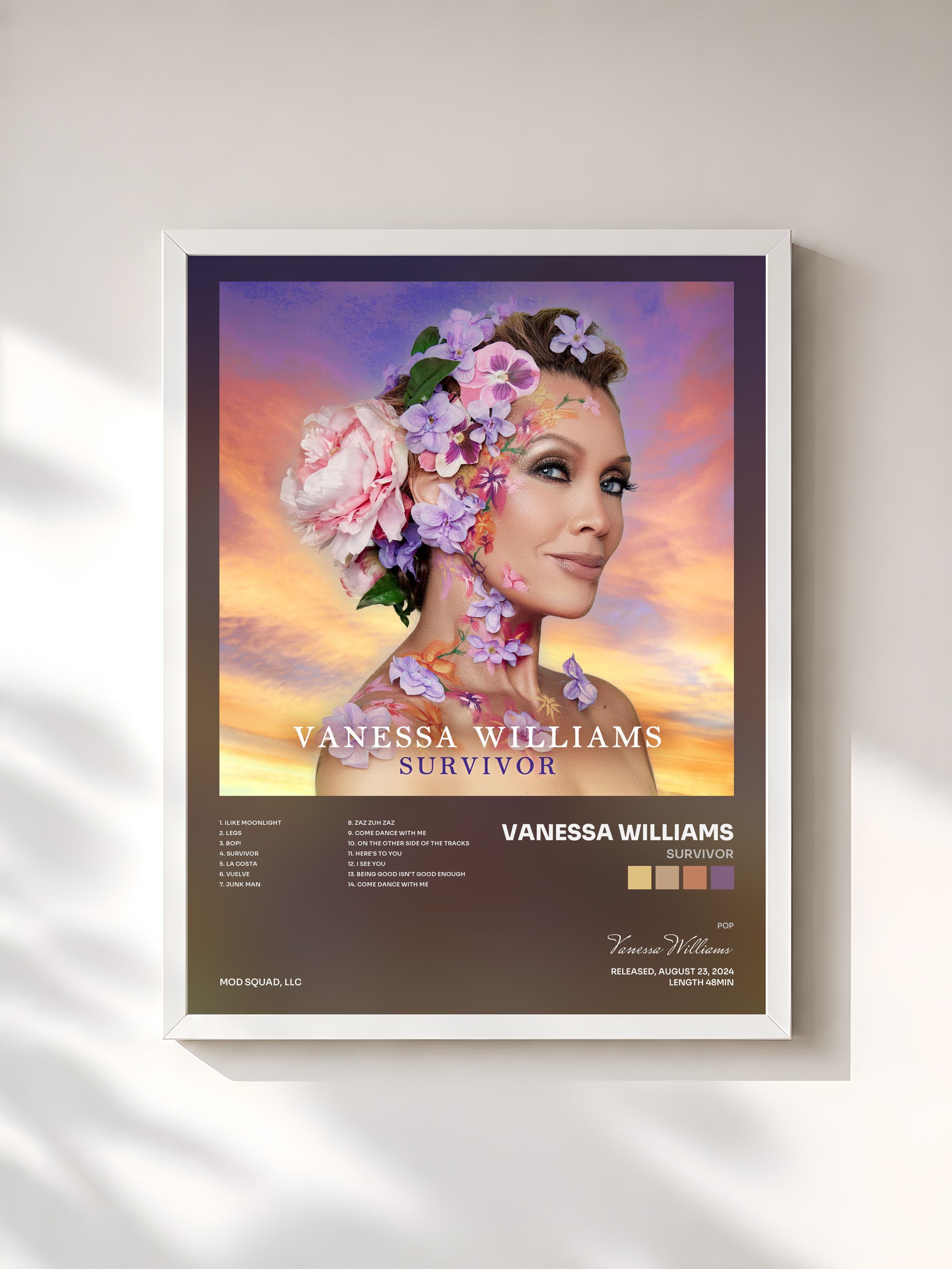 #blanc Tableau de l'album Survivor de Vanessa Williams, cadre blanc, imprimé et encadré en France