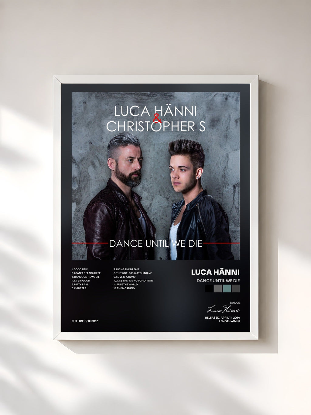 #blanc Dance Until We Die de Luca Hänni en lámina enmarcada, marco blanco, impresa y enmarcada en Francia