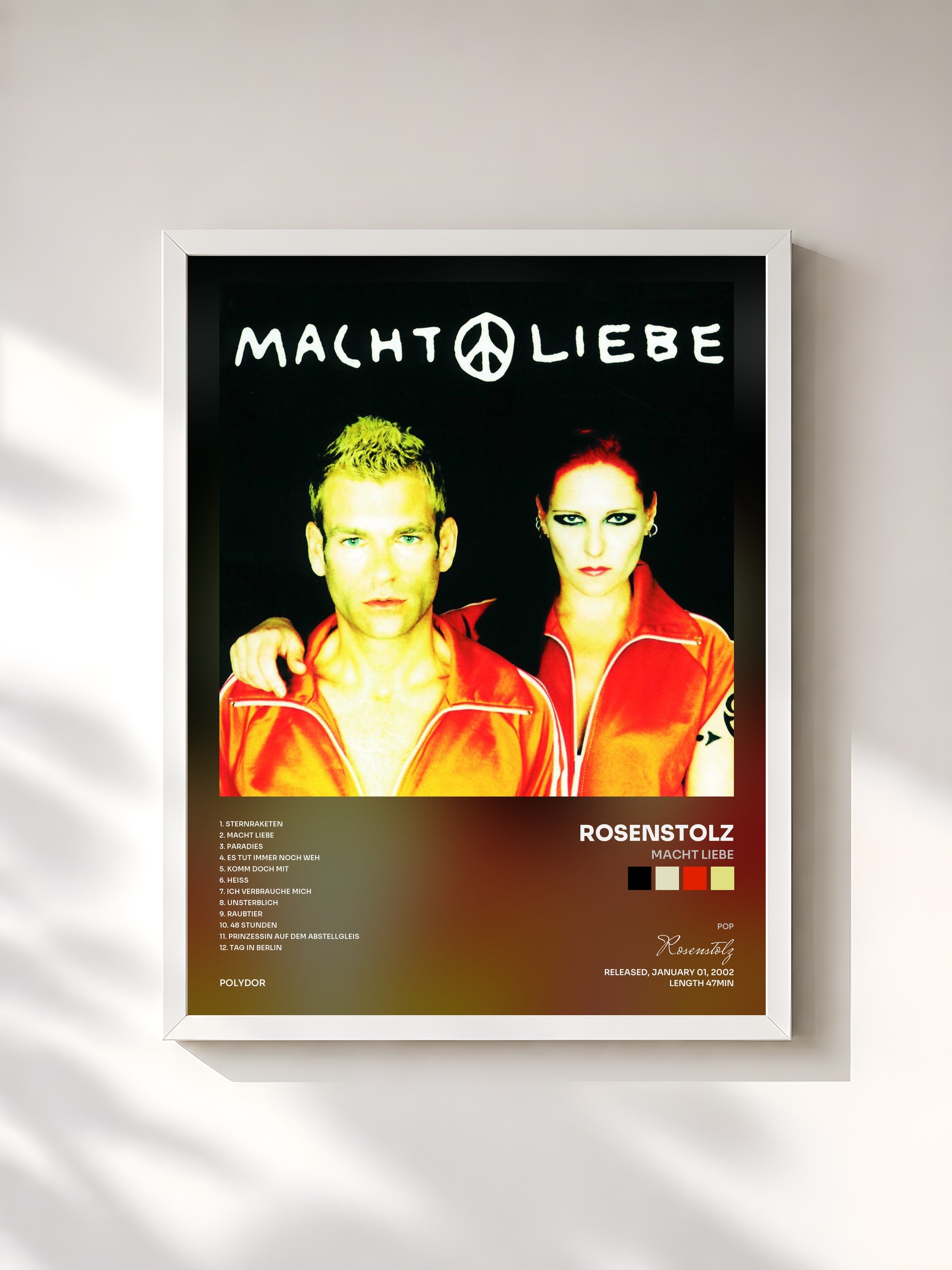 #blanc Tableau de l'album Macht Liebe de Rosenstolz, cadre blanc, imprimé et encadré en France