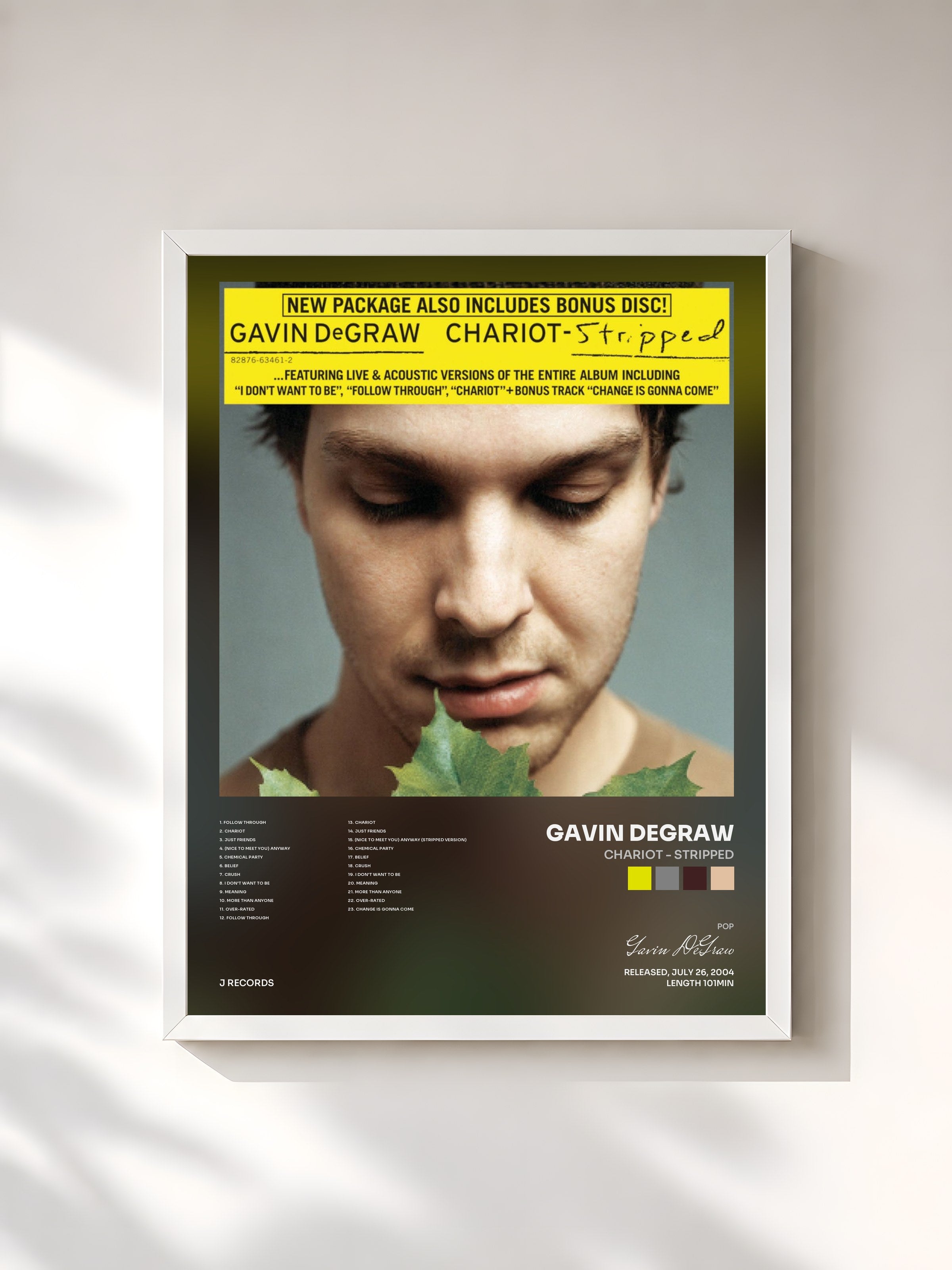 #blanc Tableau de l'album Chariot - Stripped de Gavin DeGraw, cadre blanc, imprimé et encadré en France