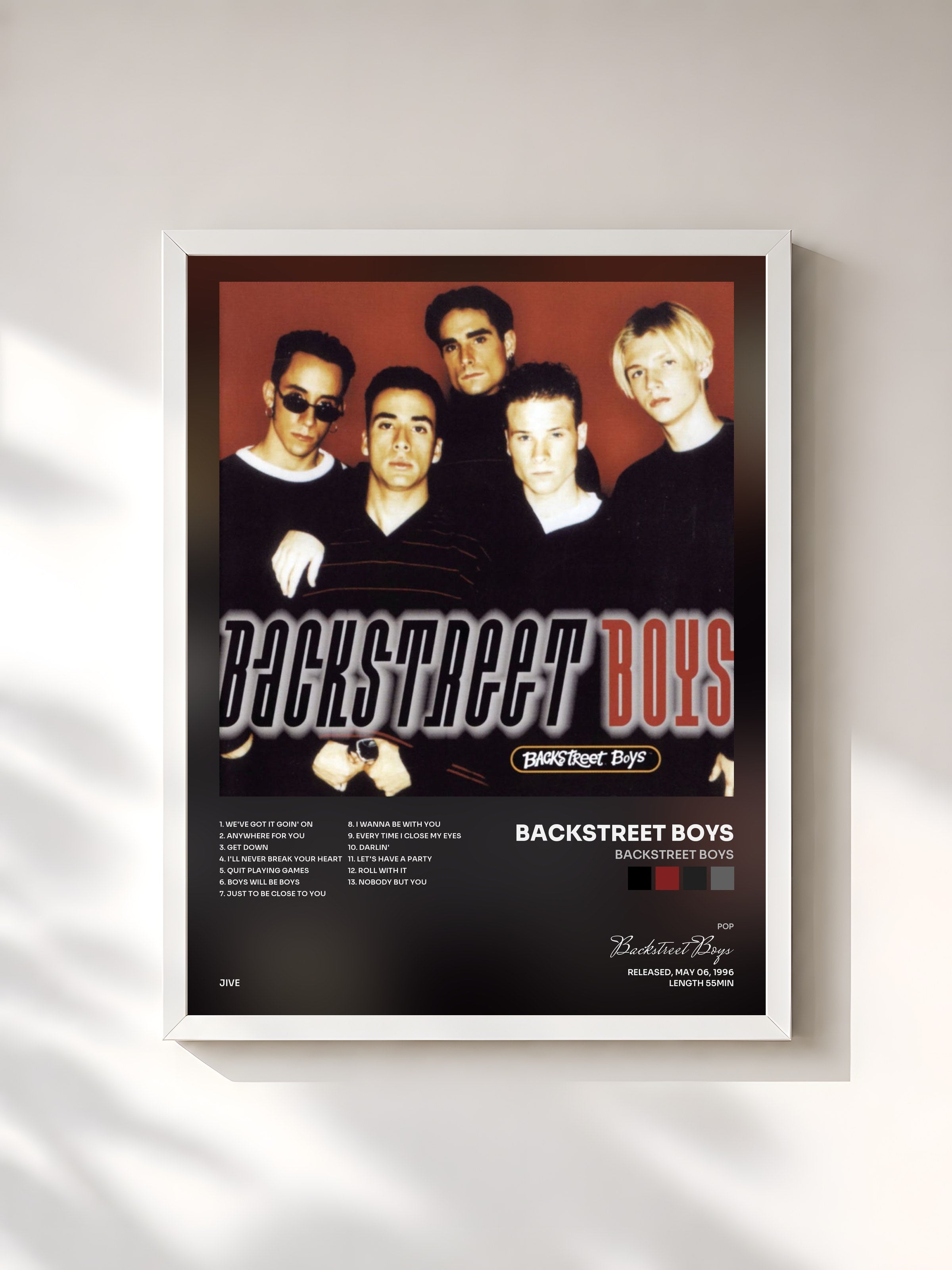 #blanc Tableau de l'album Backstreet Boys de Backstreet Boys, cadre blanc, imprimé et encadré en France
