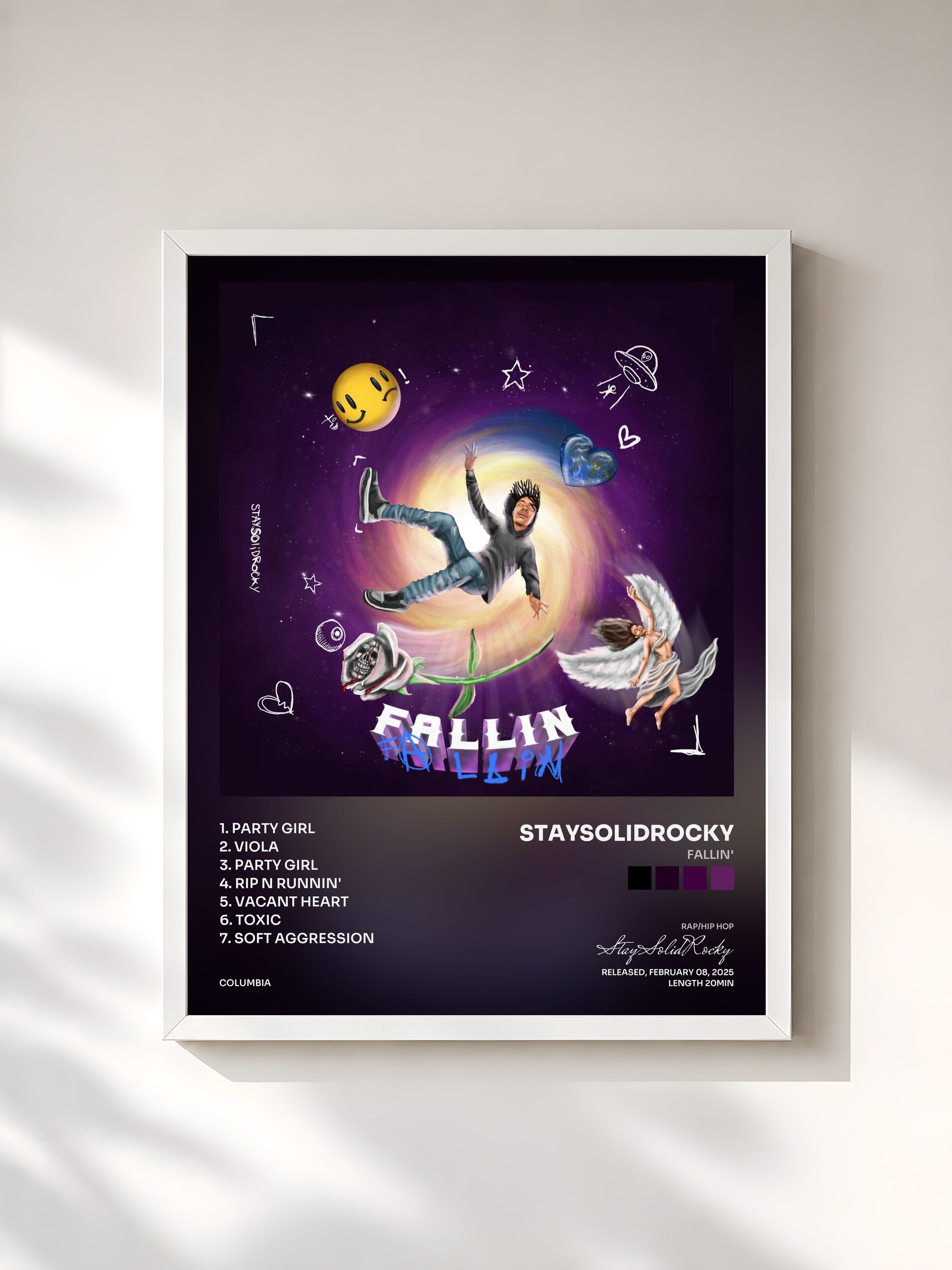 #blanc Tableau de l'album Fallin' de StaySolidRocky, cadre blanc, imprimé et encadré en France