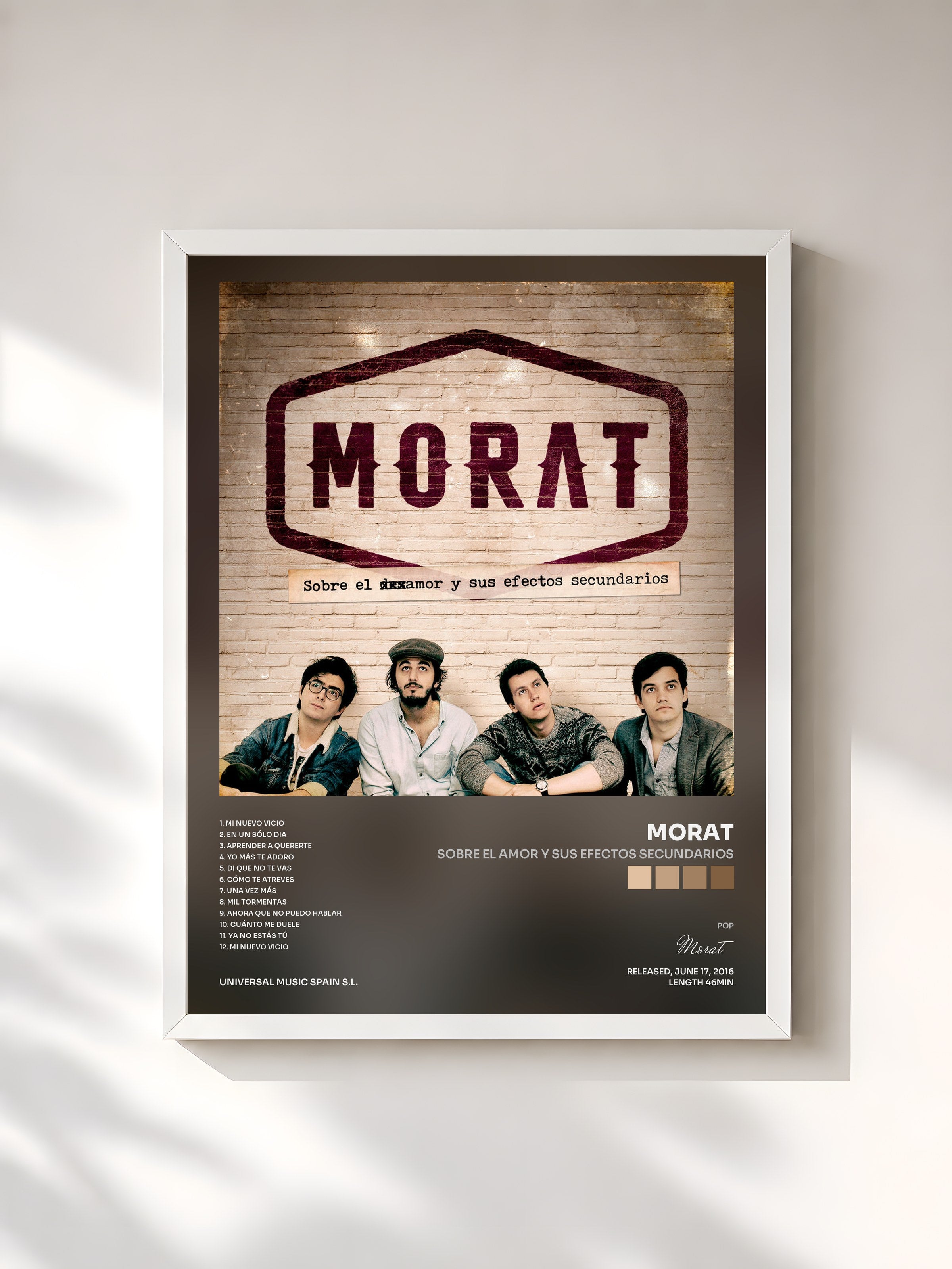 #blanc Tableau de l'album Sobre El Amor Y Sus Efectos Secundarios de Morat, cadre blanc, imprimé et encadré en France