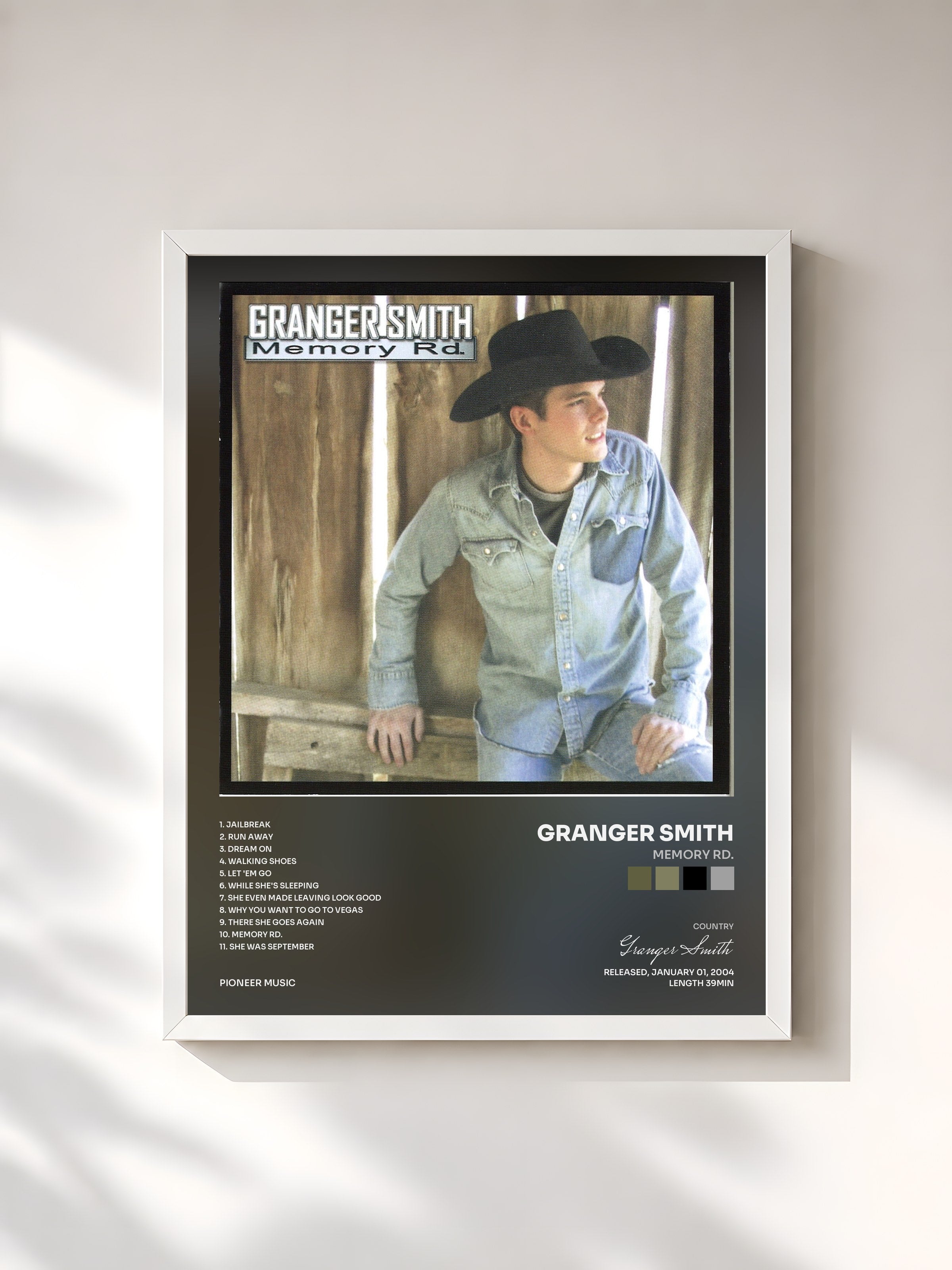 #blanc Tableau de l'album Memory Rd. de Granger Smith, cadre blanc, imprimé et encadré en France