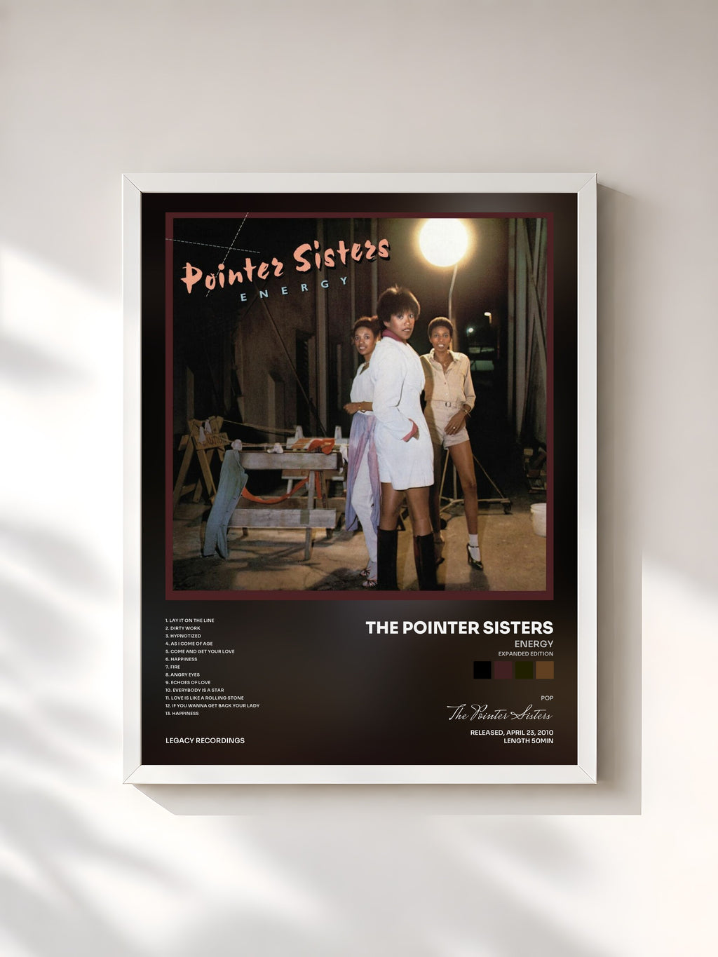 #blanc Energy (Expanded Edition) by The Pointer Sisters as a framed art print, white frame, printed and framed in France