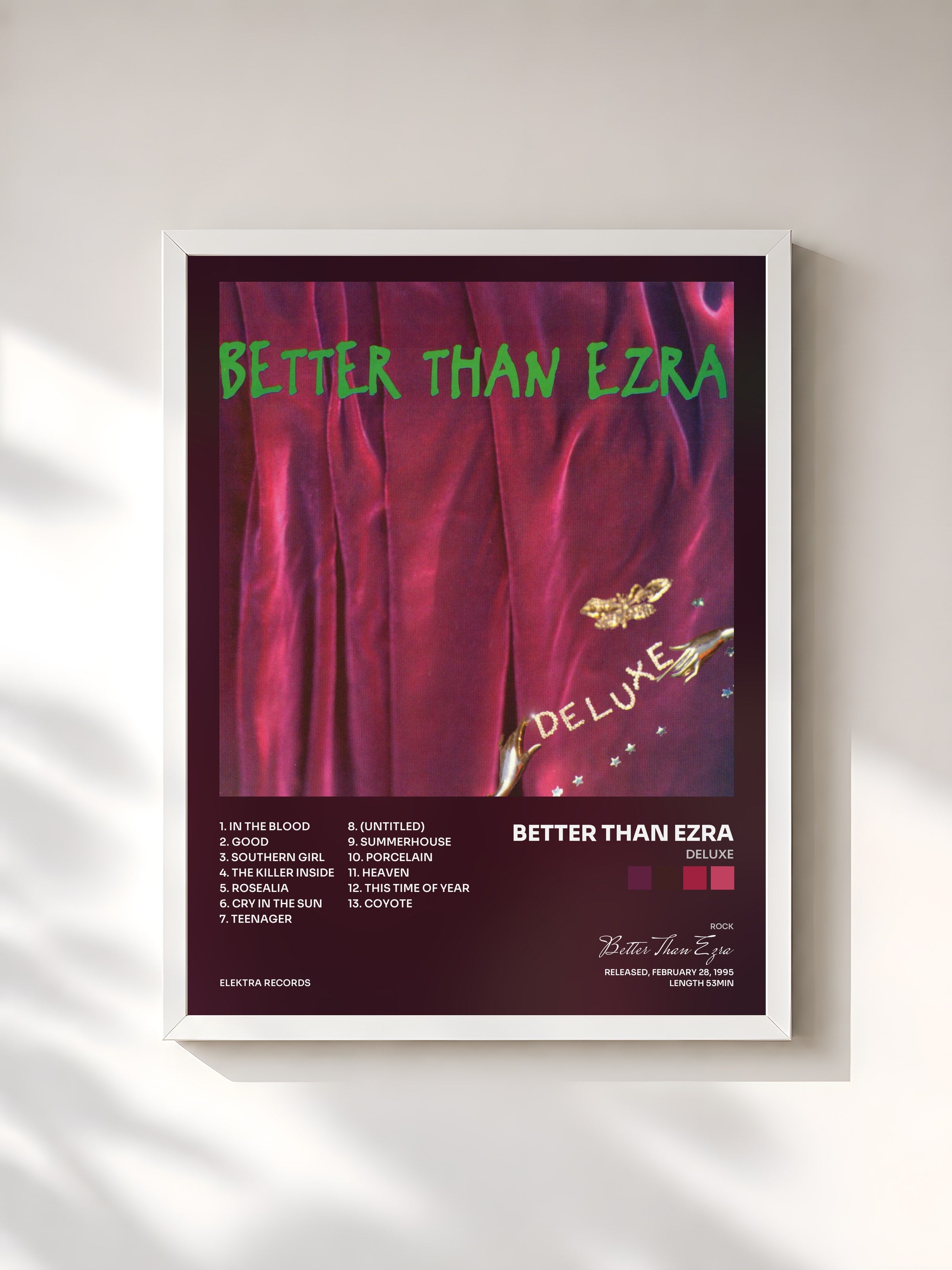 #blanc Tableau de l'album Deluxe de Better Than Ezra, cadre blanc, imprimé et encadré en France