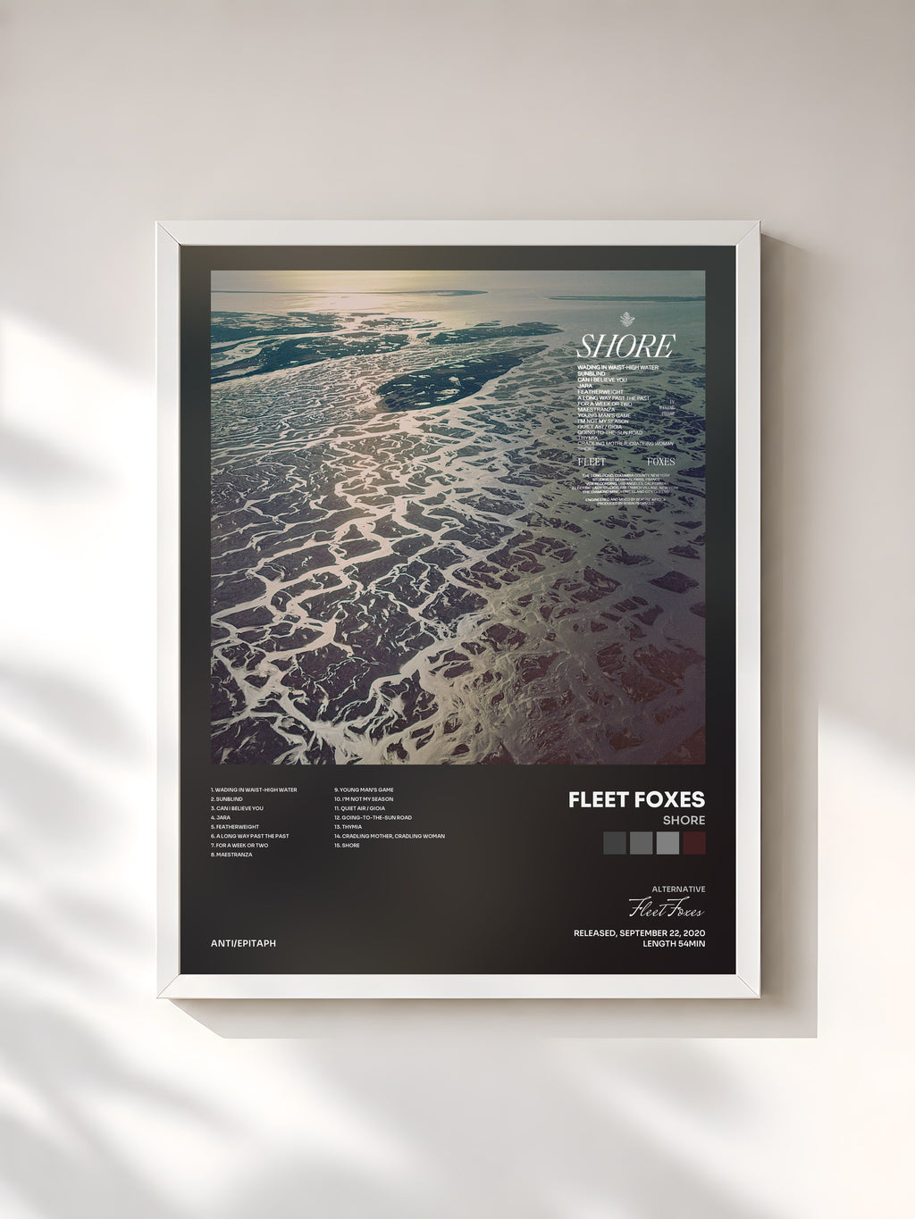 #blanc Tableau de l'album Shore de Fleet Foxes, cadre blanc, imprimé et encadré en France