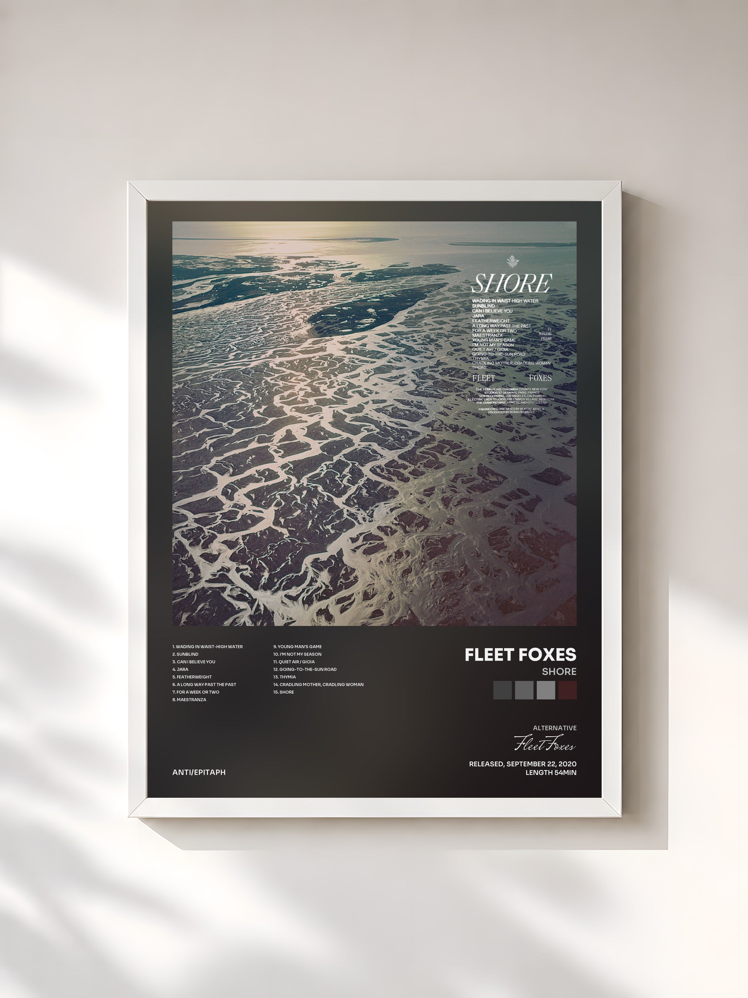 #blanc Tableau de l'album Shore de Fleet Foxes, cadre blanc, imprimé et encadré en France