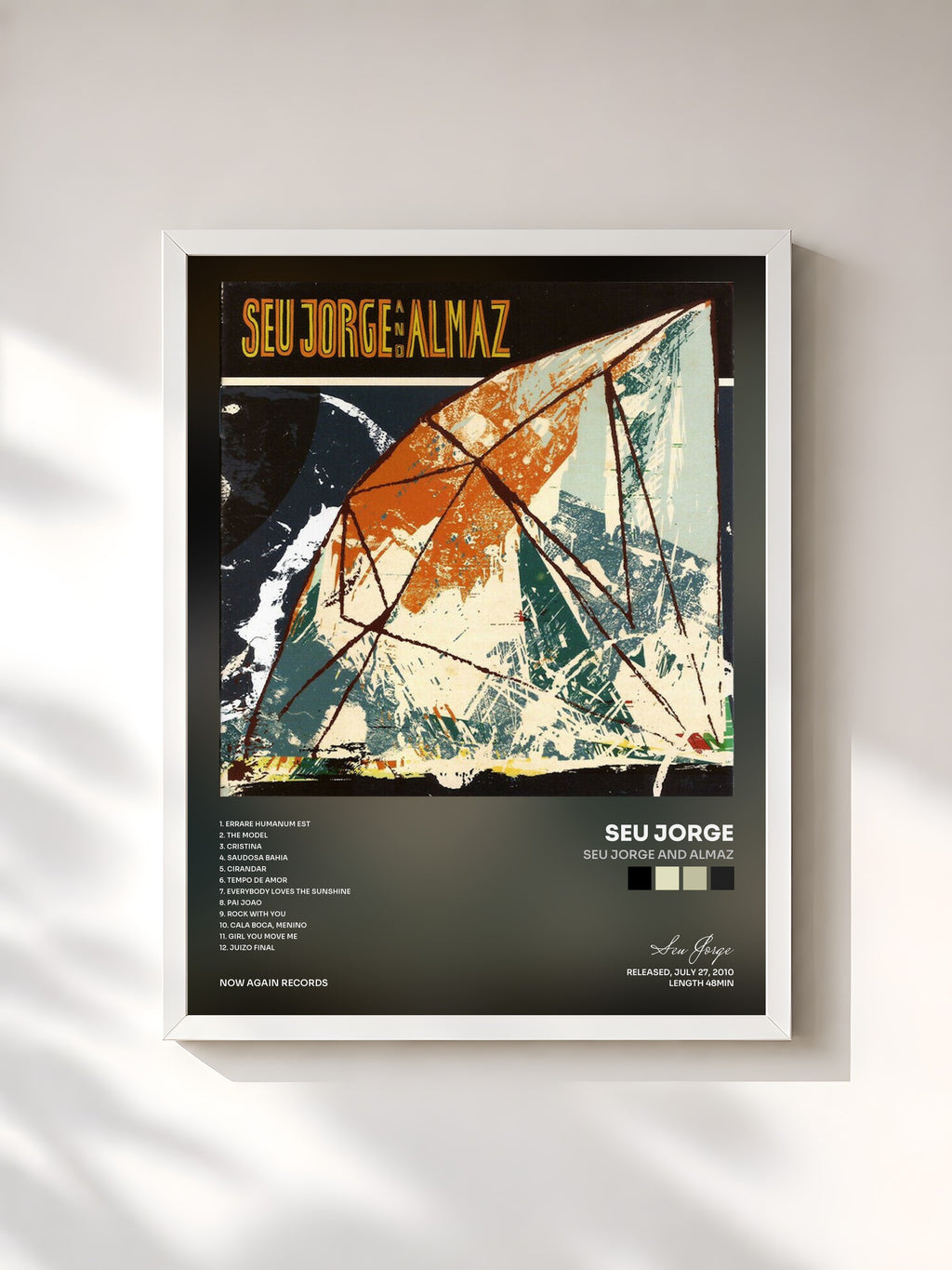 #blanc Tableau de l'album Seu Jorge and Almaz de Seu Jorge, cadre blanc, imprimé et encadré en France