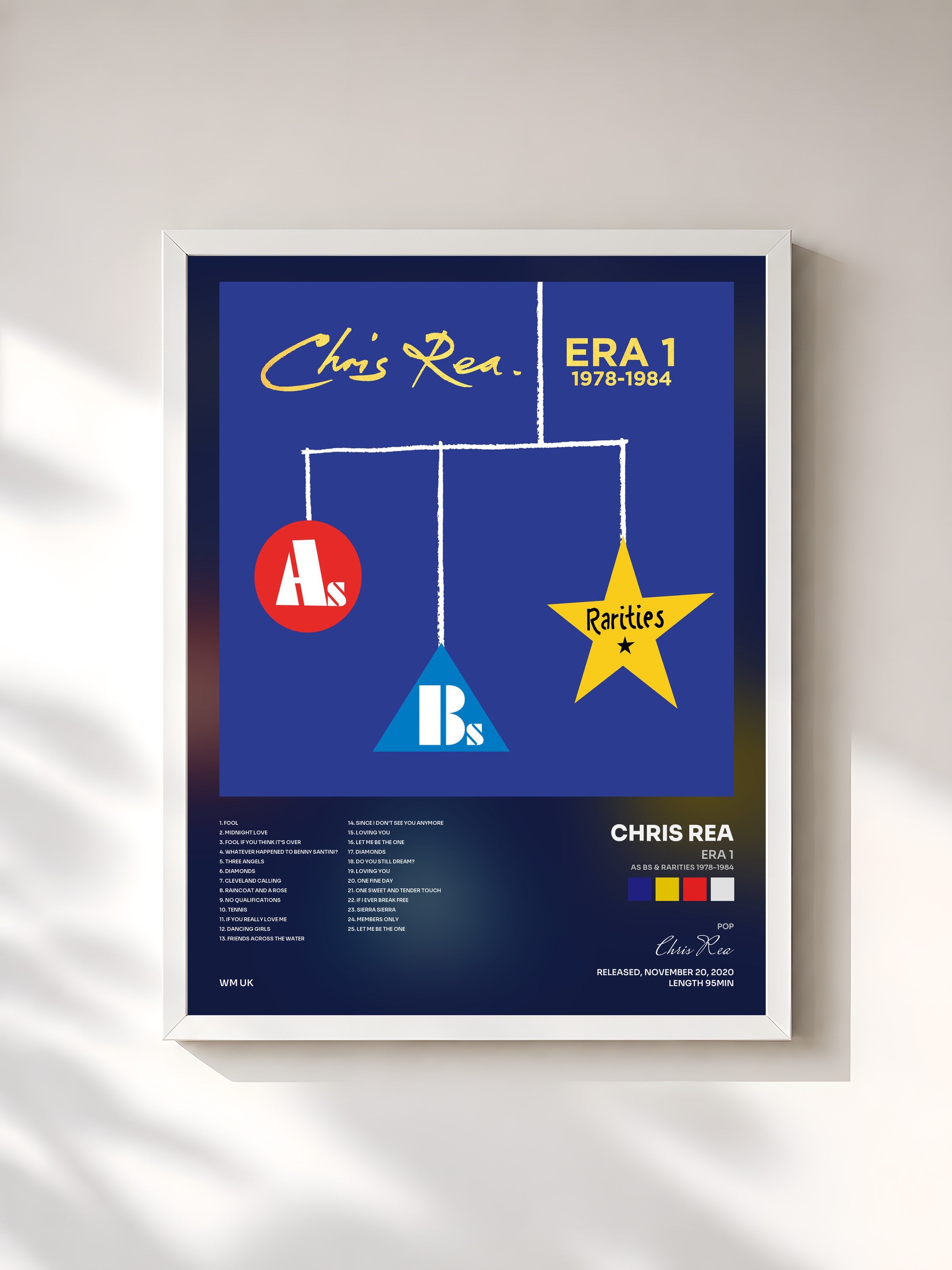 #blanc Tableau de l'album ERA 1 (As Bs & Rarities 1978-1984) de Chris Rea, cadre blanc, imprimé et encadré en France