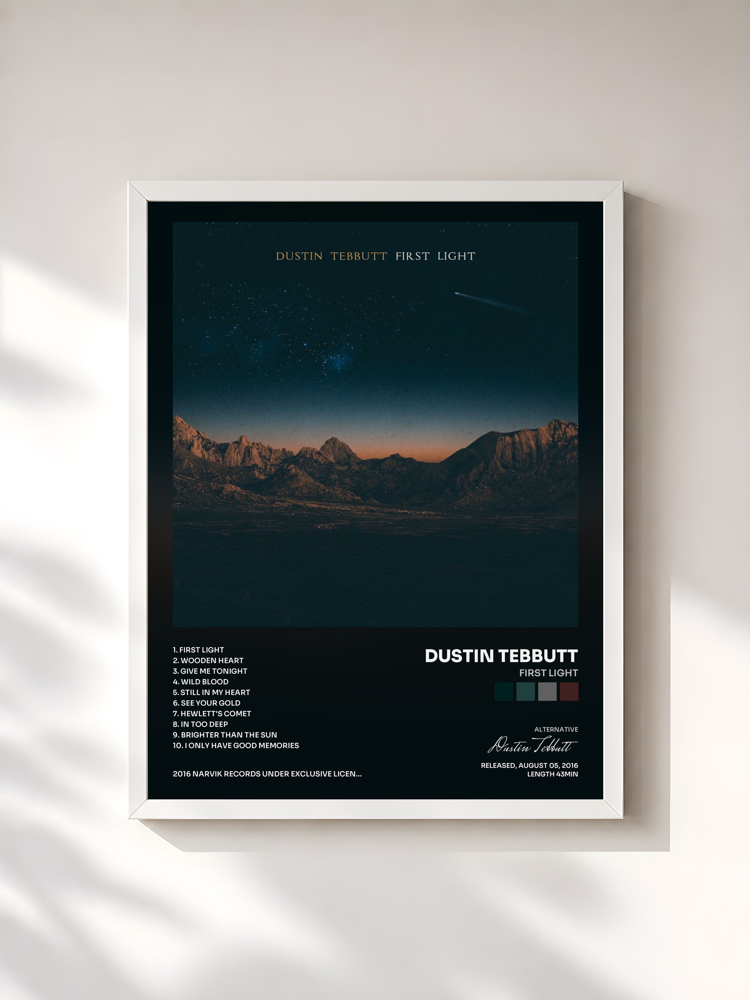 #blanc Tableau de l'album First Light de Dustin Tebbutt, cadre blanc, imprimé et encadré en France