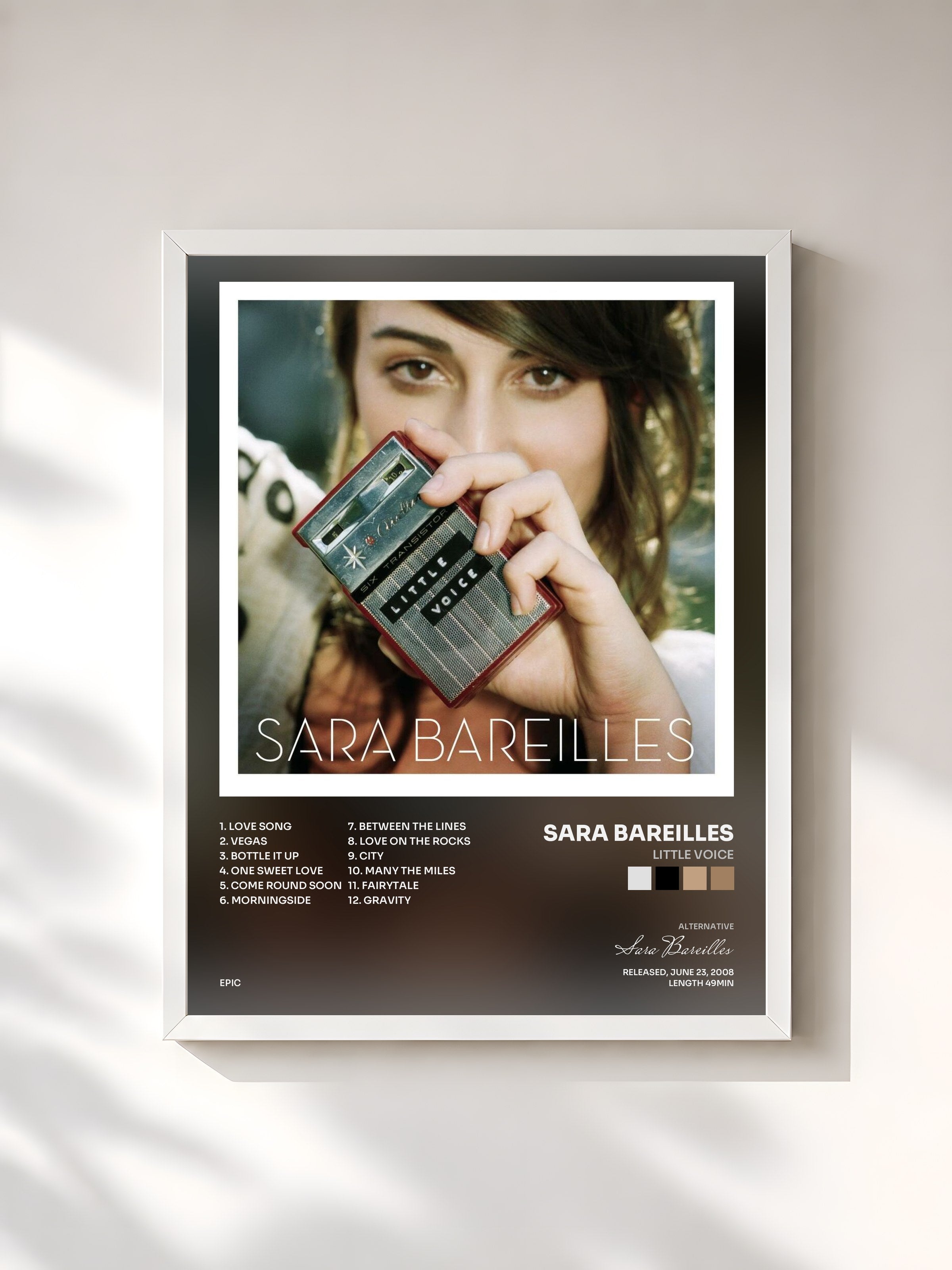 #blanc Tableau de l'album Little Voice de Sara Bareilles, cadre blanc, imprimé et encadré en France