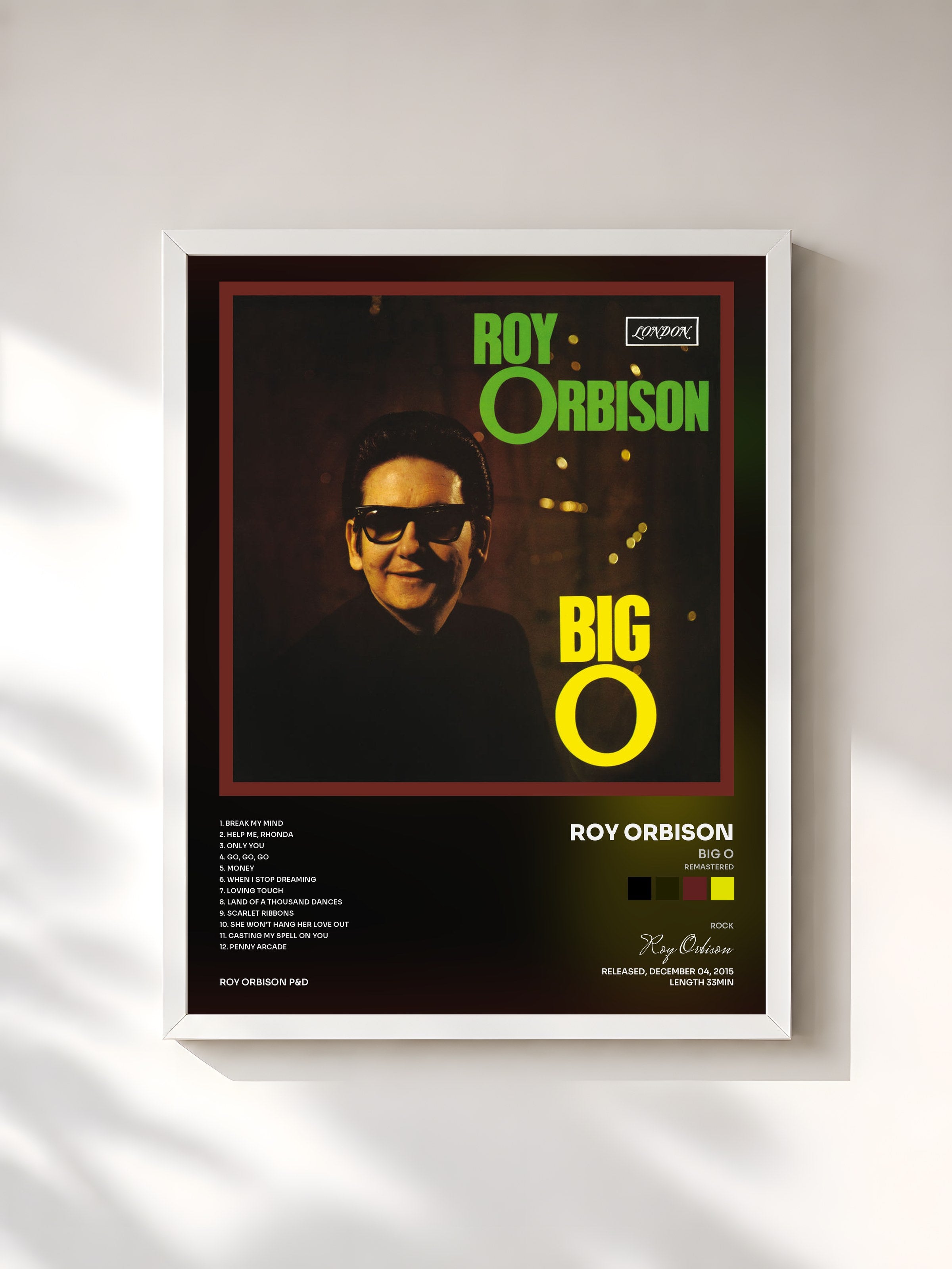 #blanc Tableau de l'album Big O (Remastered) de Roy Orbison, cadre blanc, imprimé et encadré en France