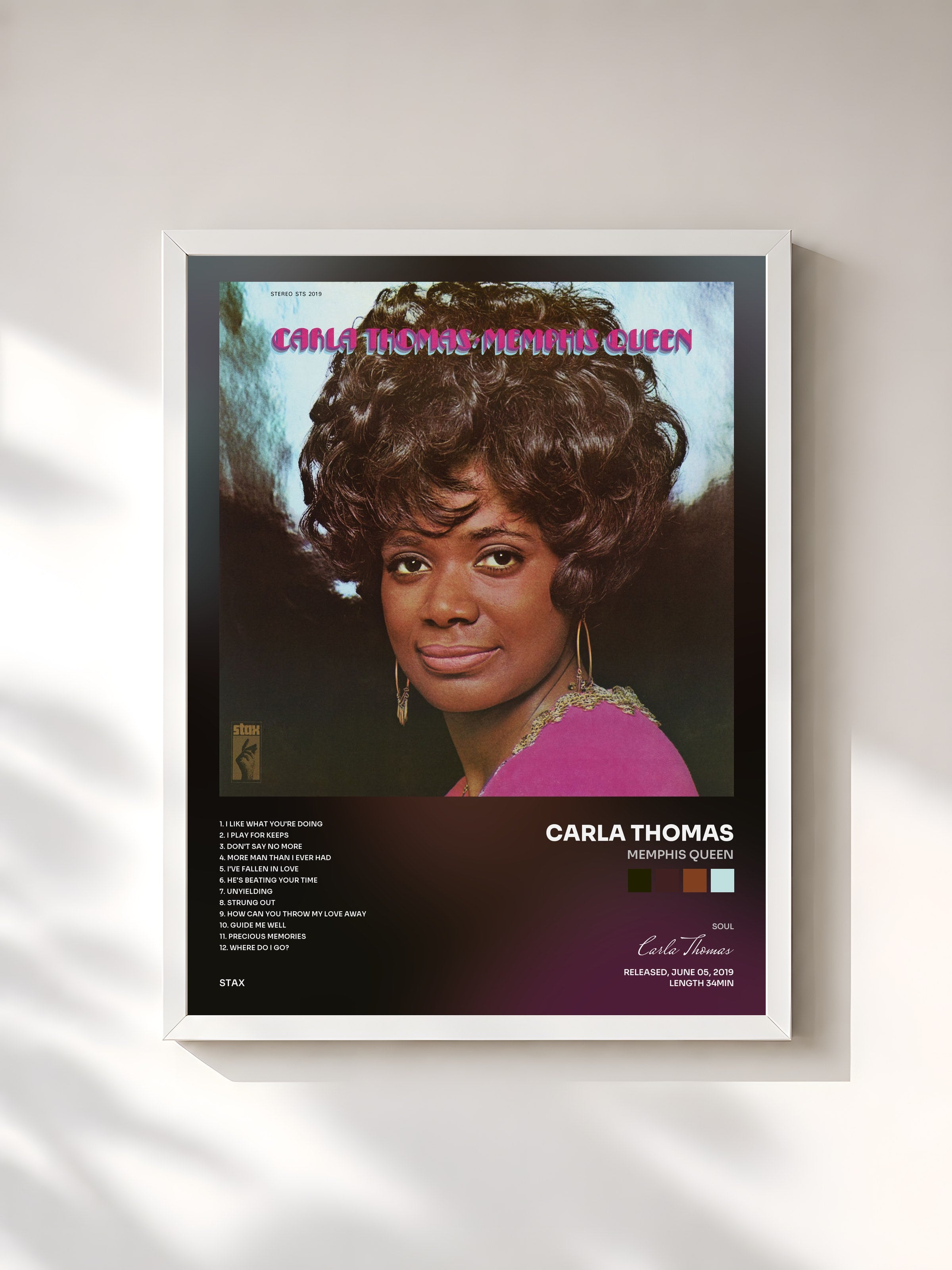 #blanc Tableau de l'album Memphis Queen de Carla Thomas, cadre blanc, imprimé et encadré en France