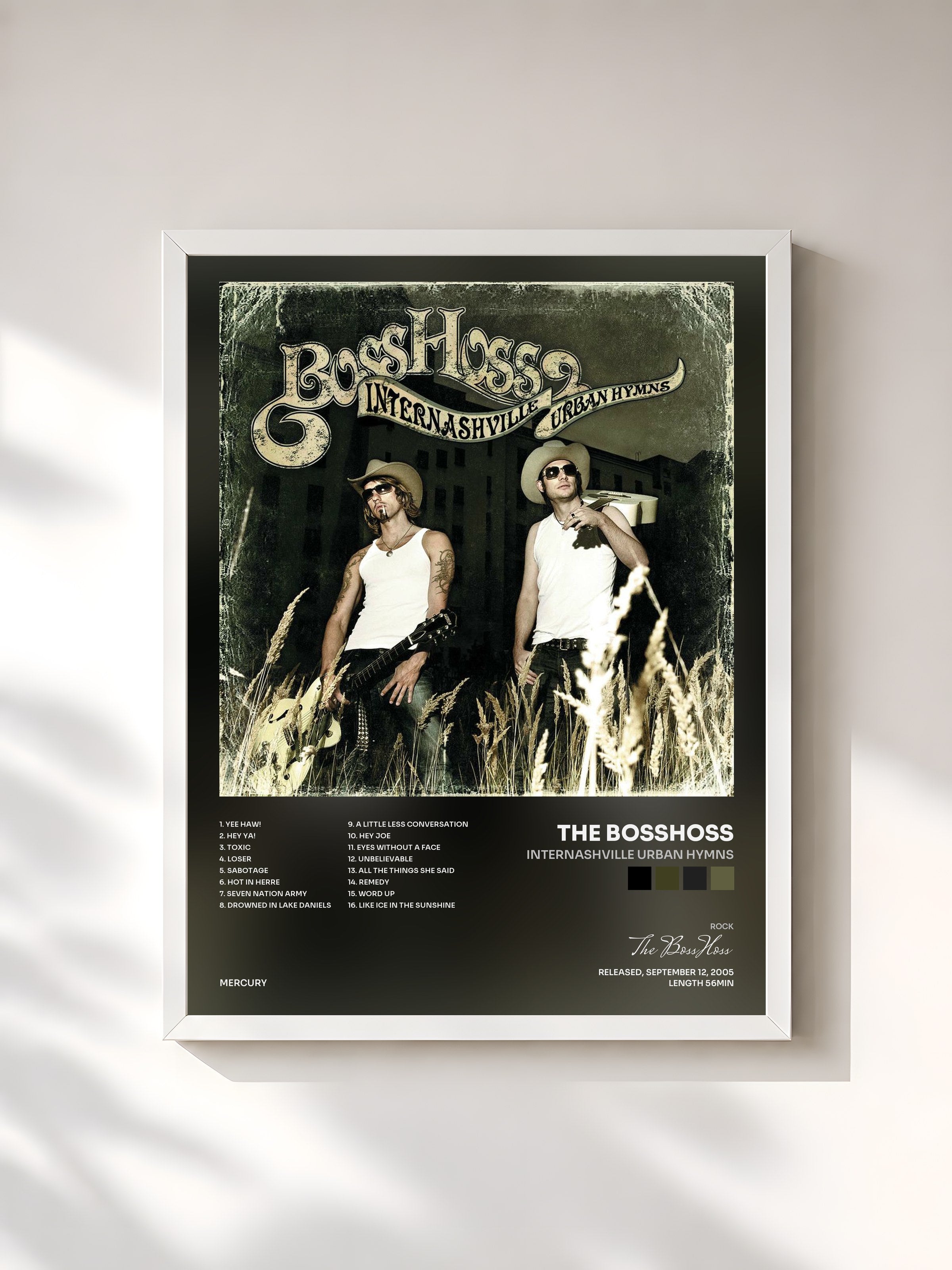 #blanc Tableau de l'album Internashville Urban Hymns de The BossHoss, cadre blanc, imprimé et encadré en France