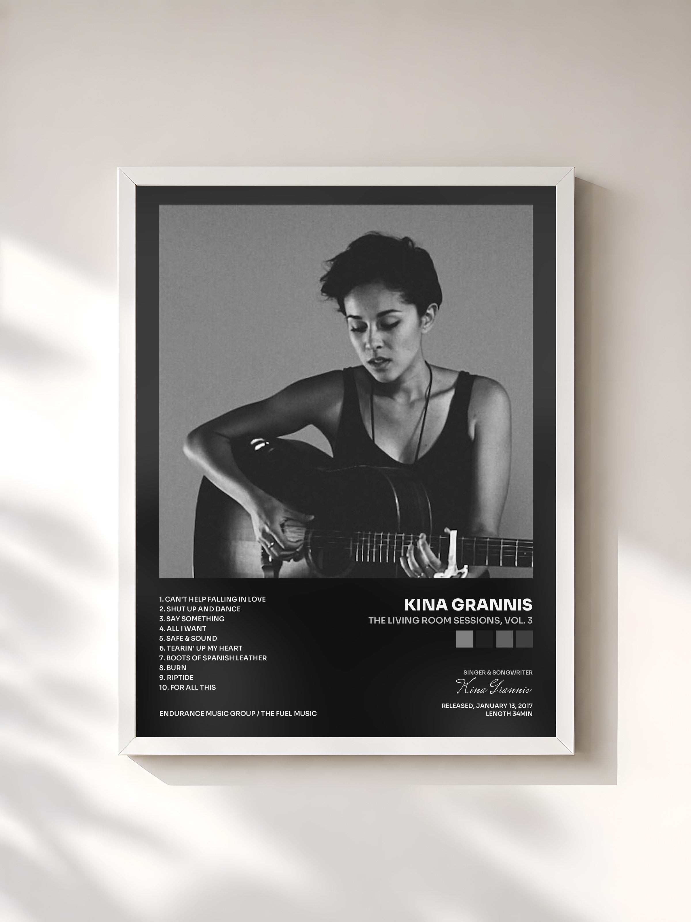 #blanc Tableau de l'album The Living Room Sessions, Vol. 3 de Kina Grannis, cadre blanc, imprimé et encadré en France