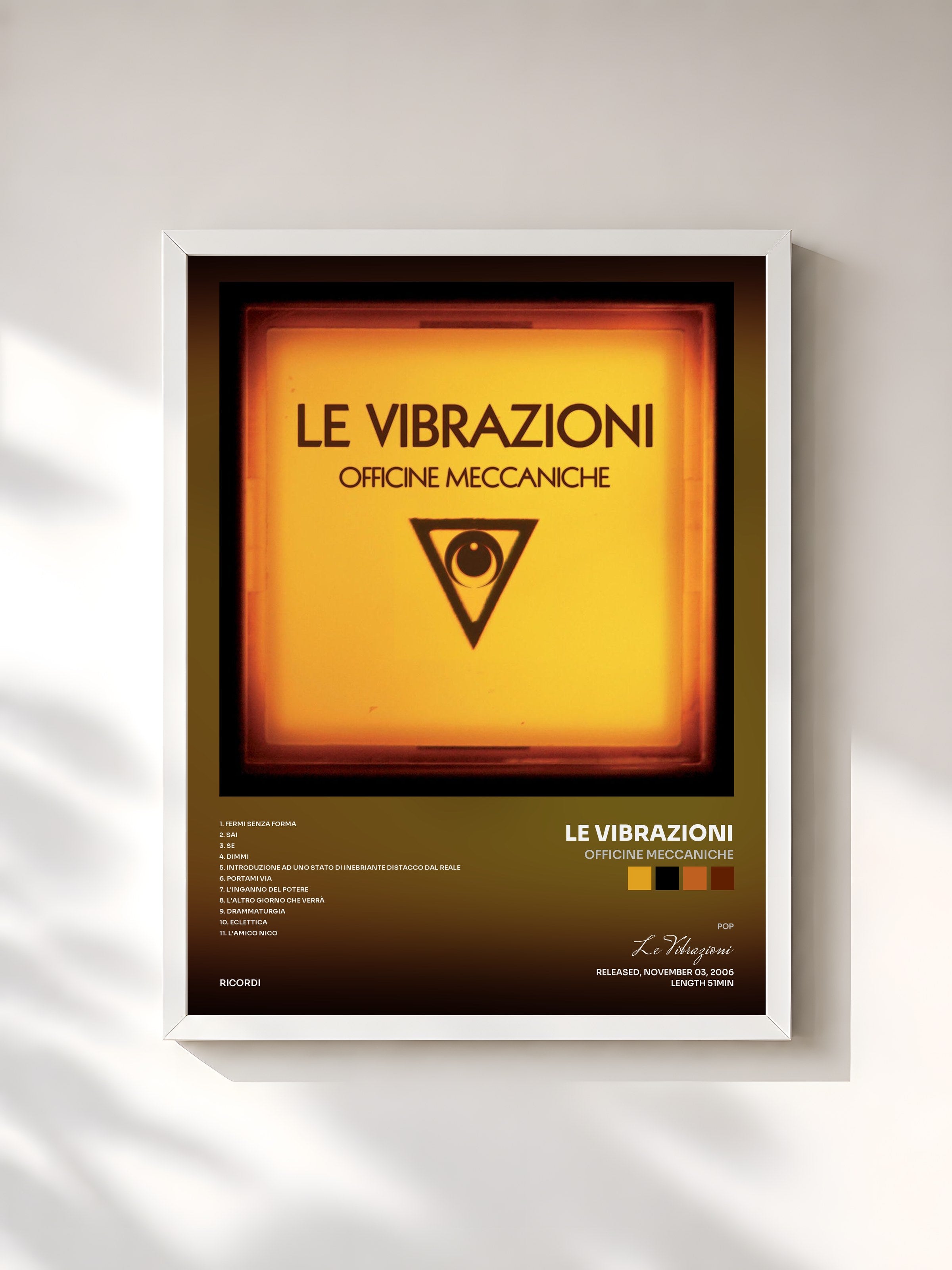#blanc Tableau de l'album Officine Meccaniche de Le Vibrazioni, cadre blanc, imprimé et encadré en France