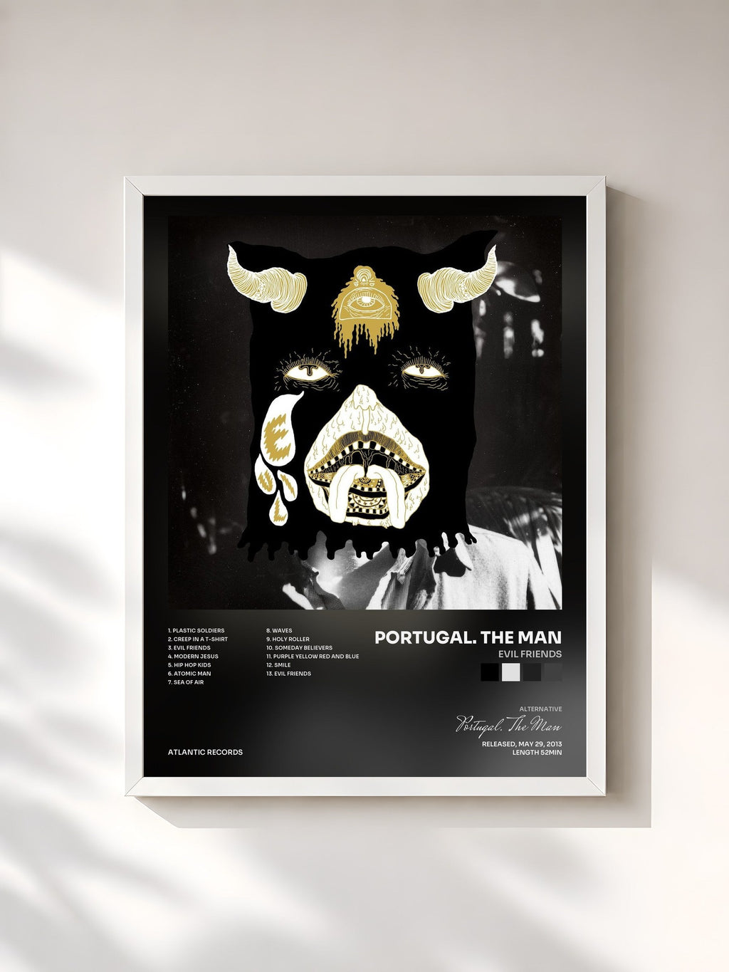 #blanc Tableau de l'album Evil Friends de Portugal. The Man, cadre blanc, imprimé et encadré en France