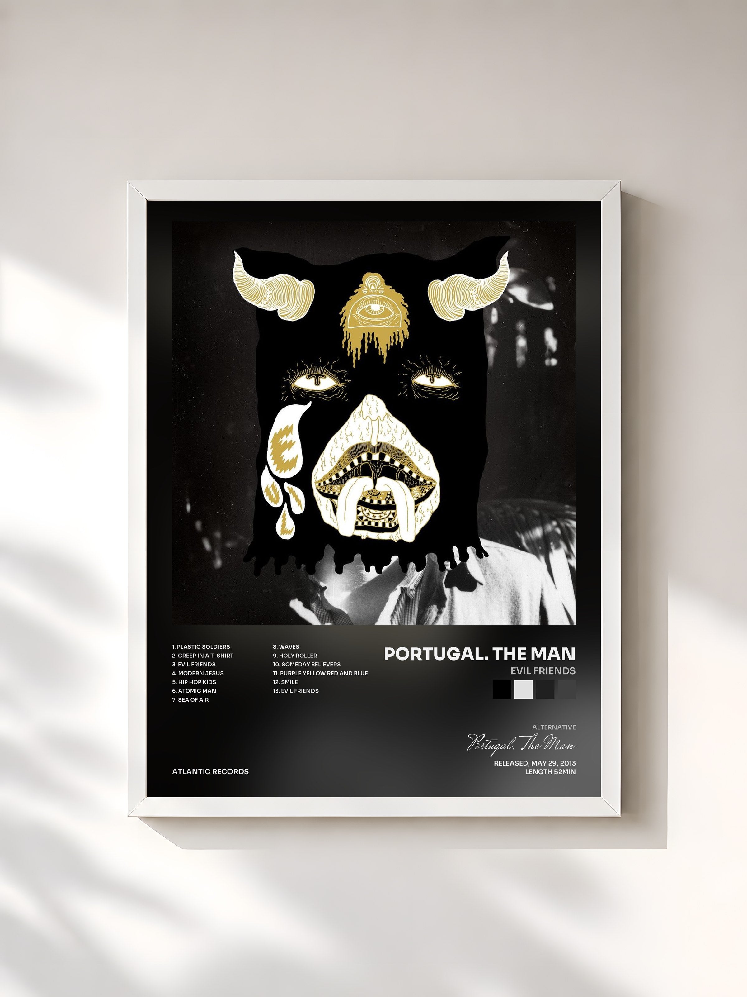 #blanc Tableau de l'album Evil Friends de Portugal. The Man, cadre blanc, imprimé et encadré en France