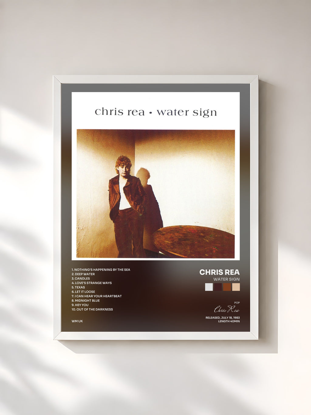 #blanc Water Sign by Chris Rea as a framed art print, white frame, printed and framed in France