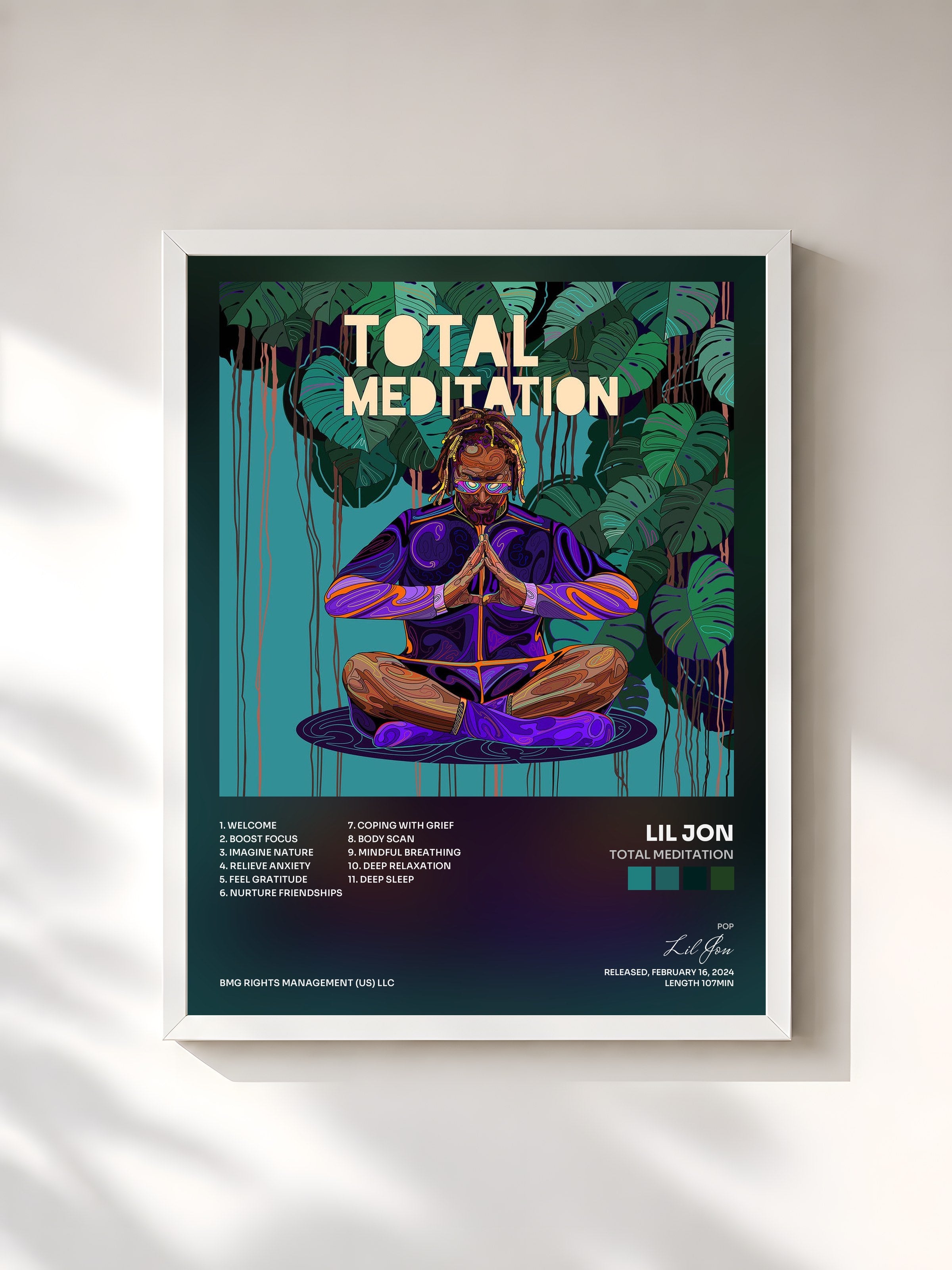 #blanc Tableau de l'album Total Meditation de Lil Jon, cadre blanc, imprimé et encadré en France