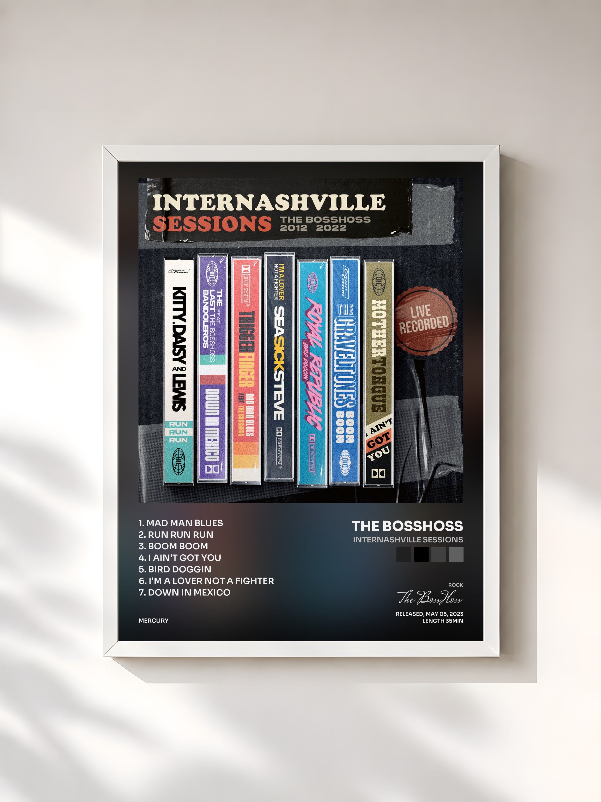 #blanc Tableau de l'album Internashville Sessions de The BossHoss, cadre blanc, imprimé et encadré en France