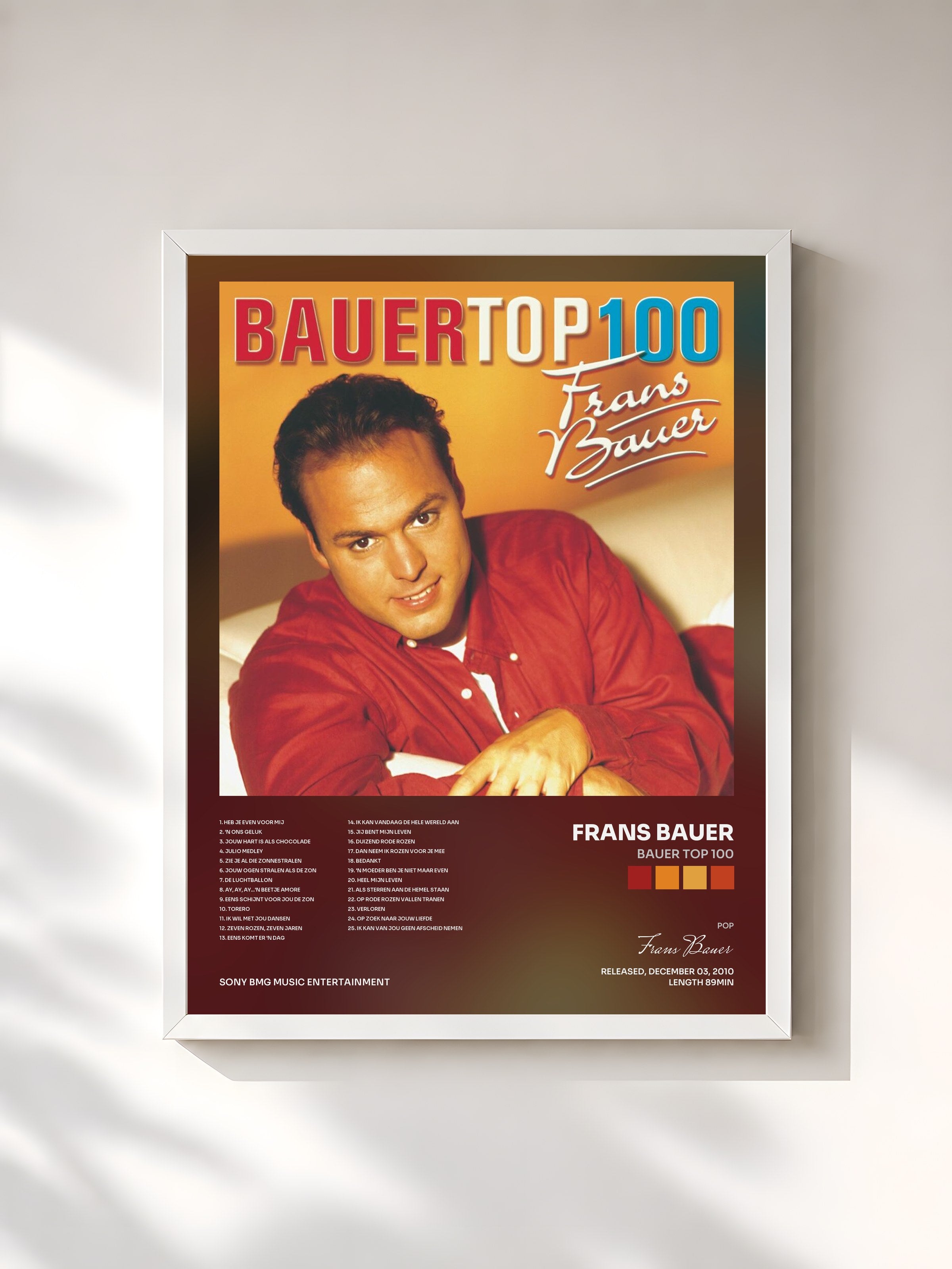 #blanc Tableau de l'album Bauer Top 100 de Frans Bauer, cadre blanc, imprimé et encadré en France