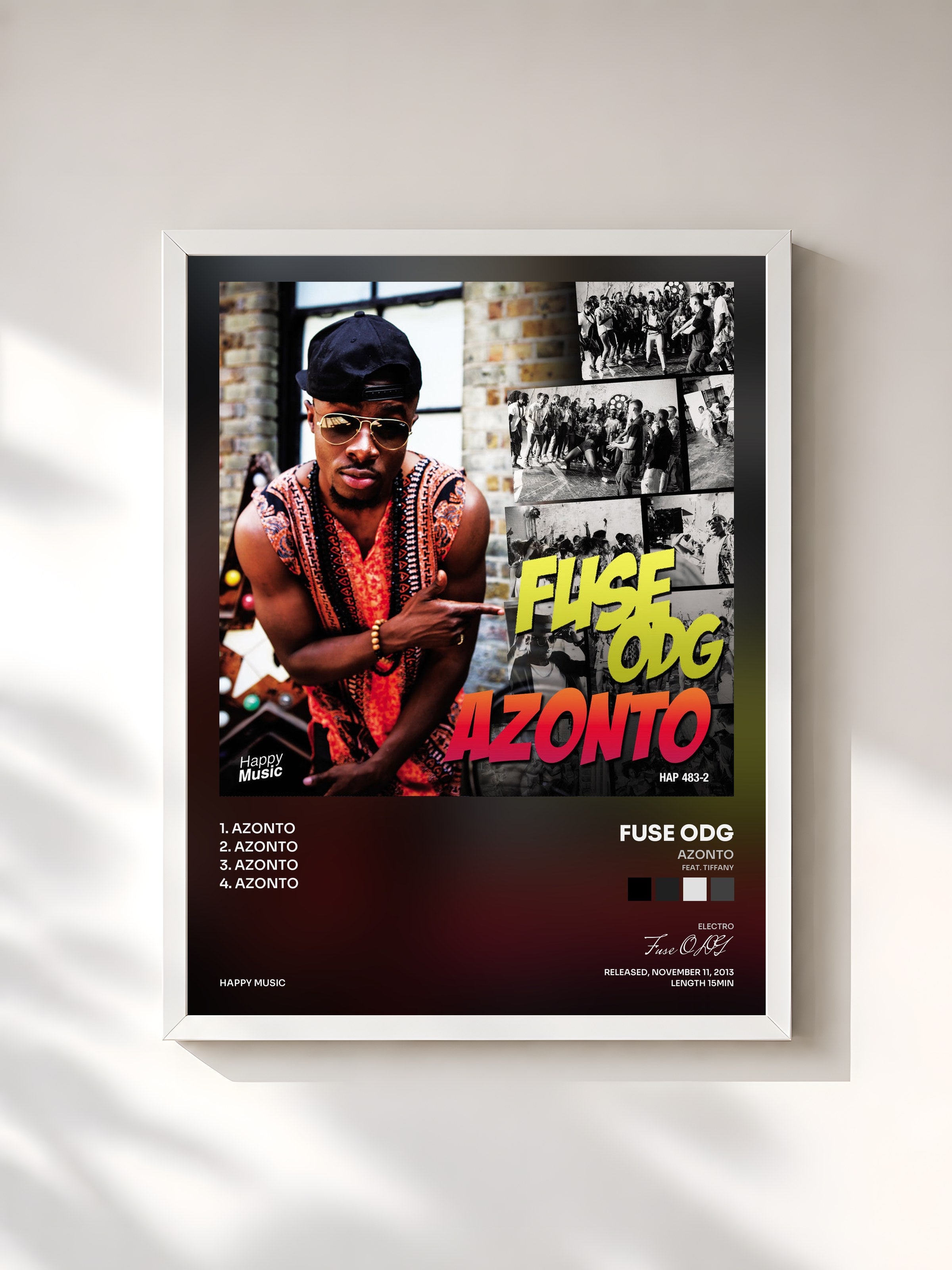 #blanc Tableau de l'album Azonto (feat. Tiffany) - EP de Fuse ODG, cadre blanc, imprimé et encadré en France