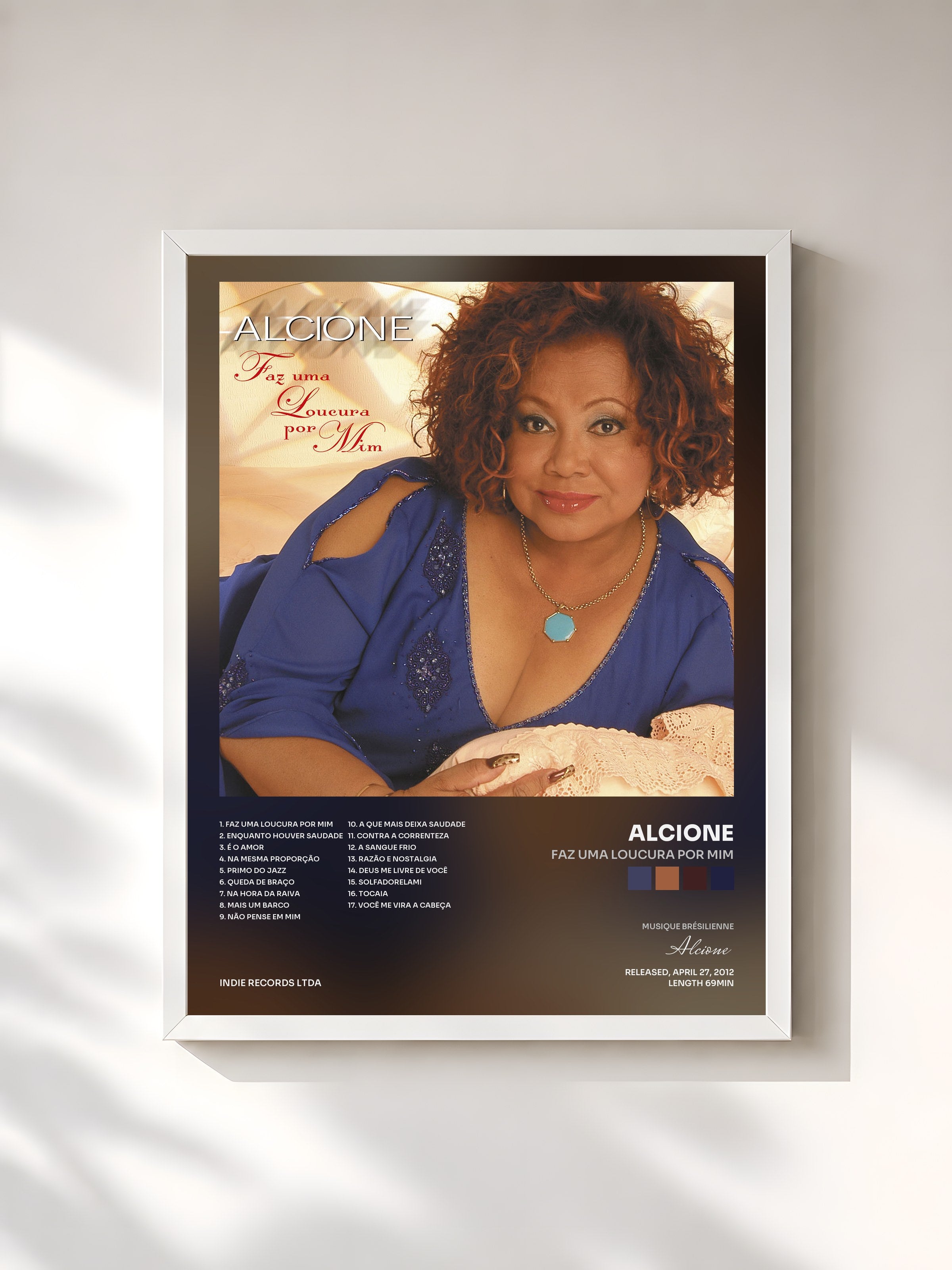 #blanc Tableau de l'album Faz uma loucura por mim de Alcione, cadre blanc, imprimé et encadré en France