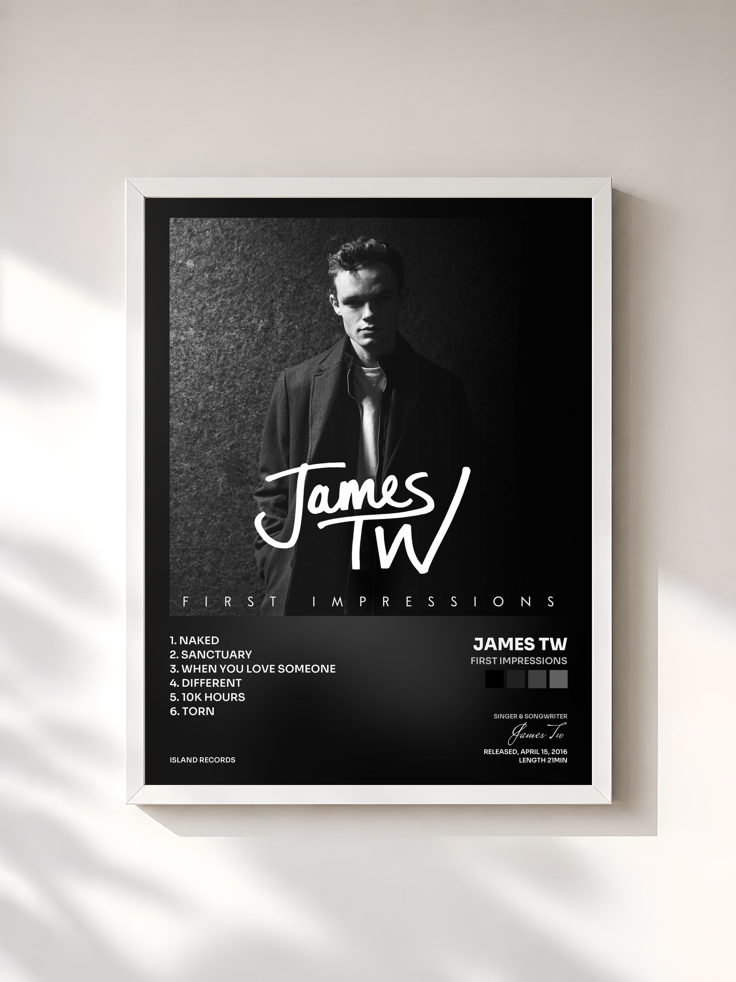 #blanc Tableau de l'album First Impressions de James Tw, cadre blanc, imprimé et encadré en France