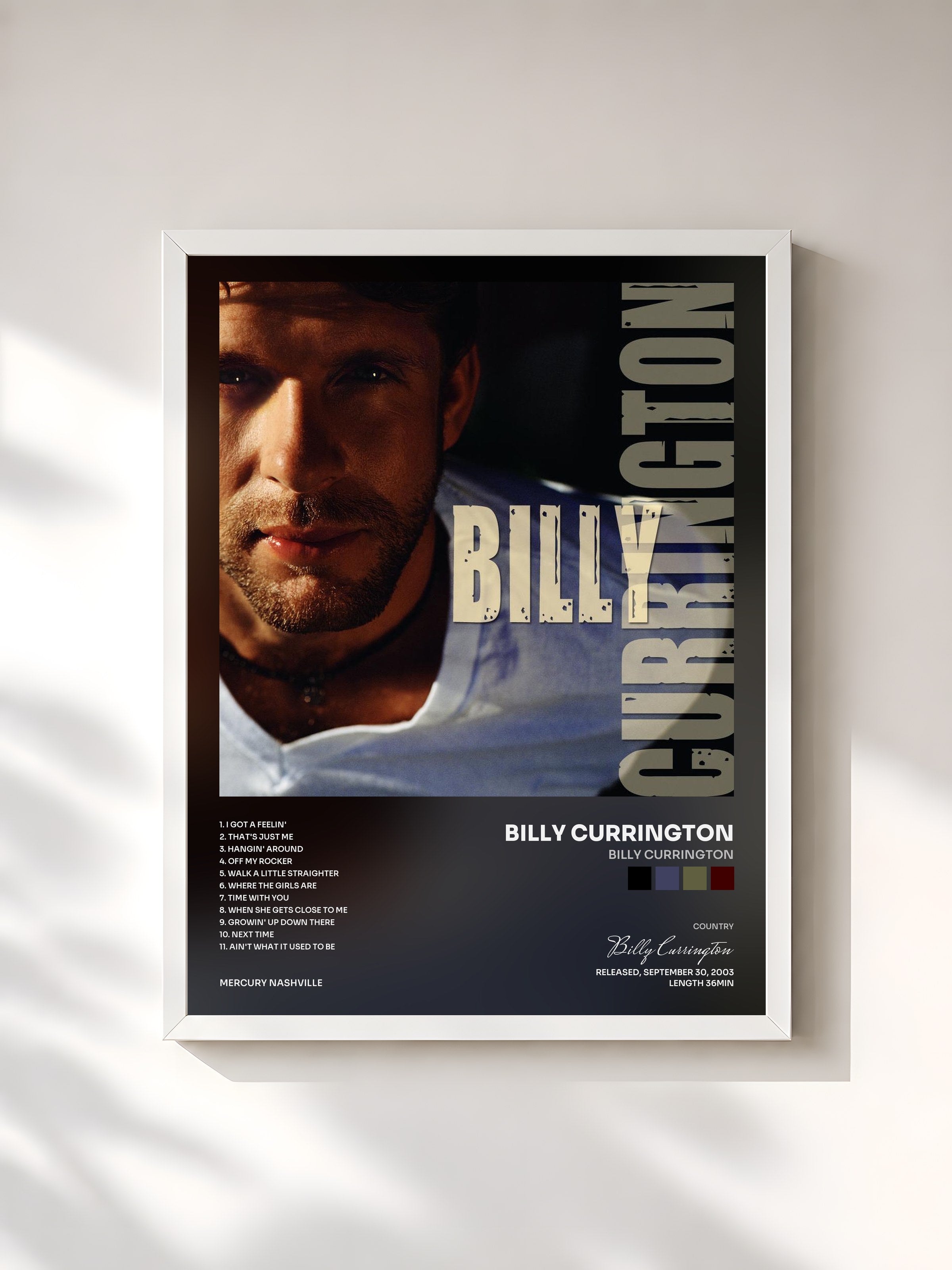 #blanc Tableau de l'album Billy Currington de Billy Currington, cadre blanc, imprimé et encadré en France