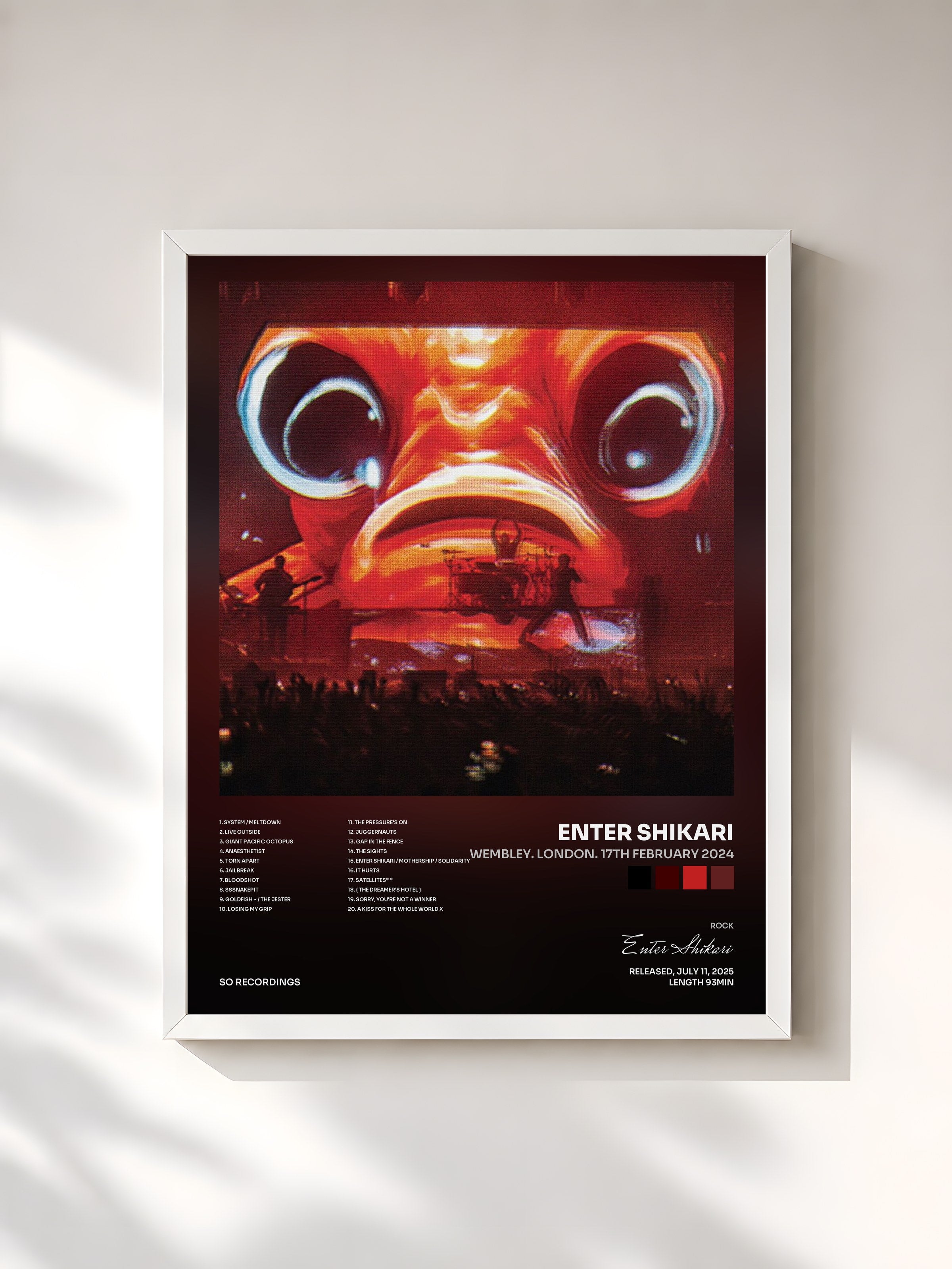 #blanc Tableau de l'album WEMBLEY. LONDON. 17th FEBRUARY 2024 de Enter Shikari, cadre blanc, imprimé et encadré en France