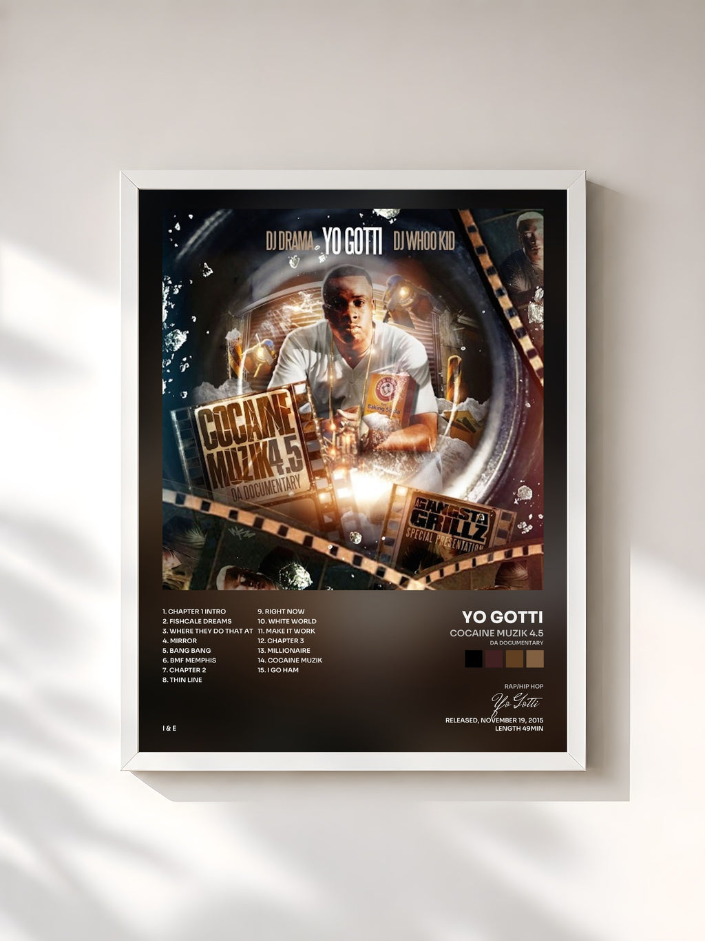 #blanc Cocaine Muzik 4.5 (Da Documentary) by Yo Gotti as a framed art print, white frame, printed and framed in France