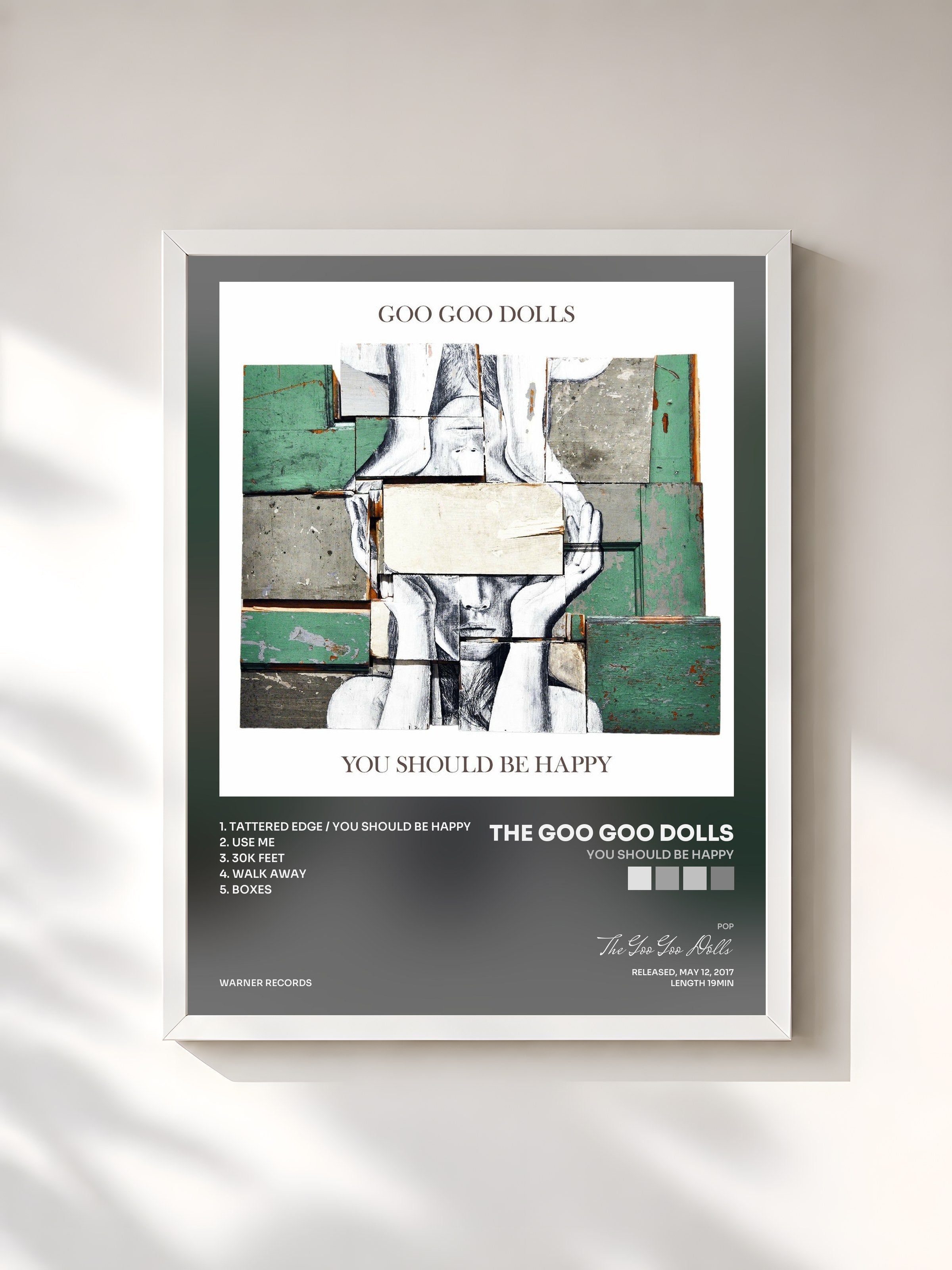 #blanc Tableau de l'album You Should Be Happy de The Goo Goo Dolls, cadre blanc, imprimé et encadré en France
