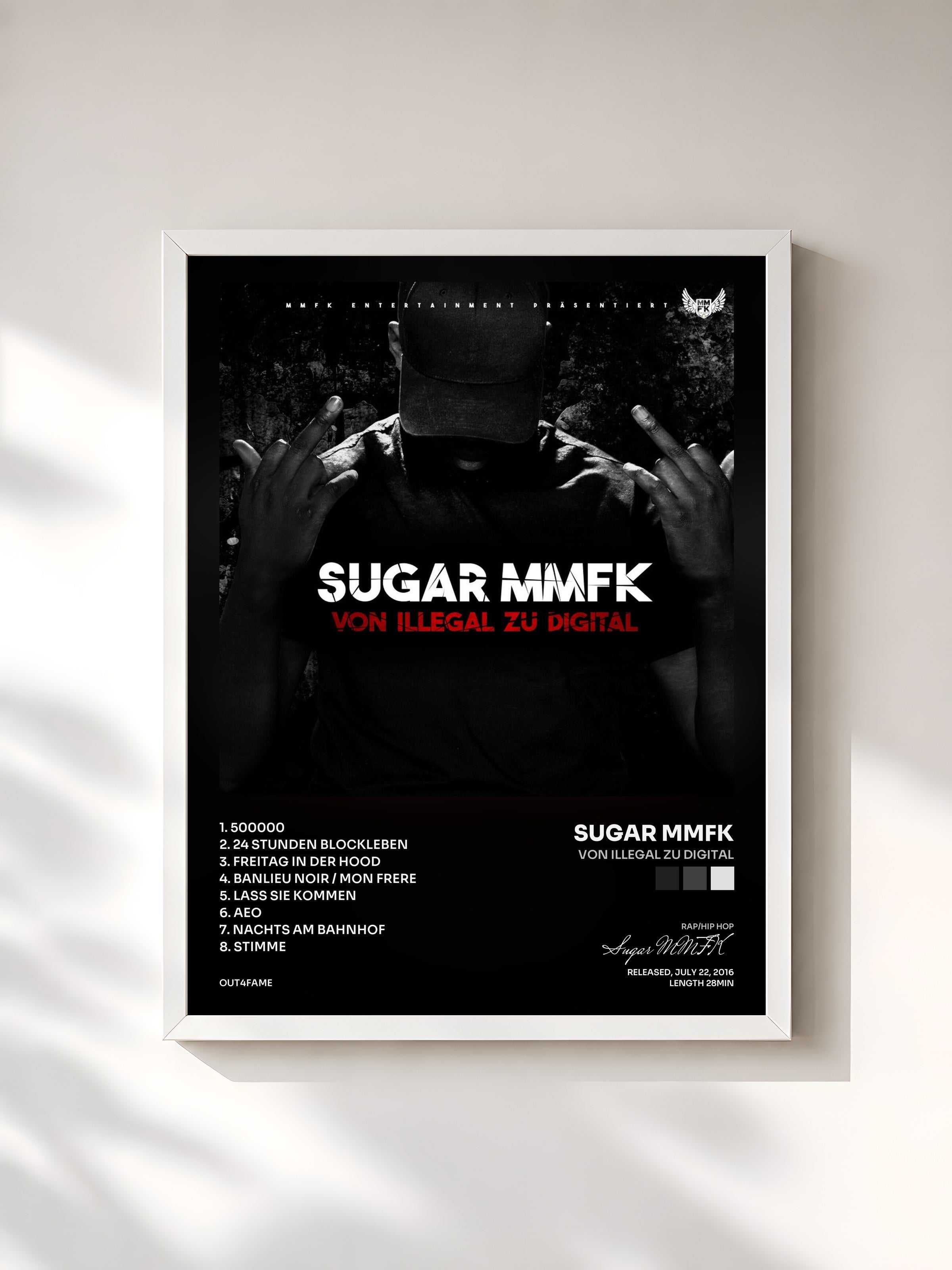 #blanc Tableau de l'album Von illegal zu digital de Sugar MMFK, cadre blanc, imprimé et encadré en France