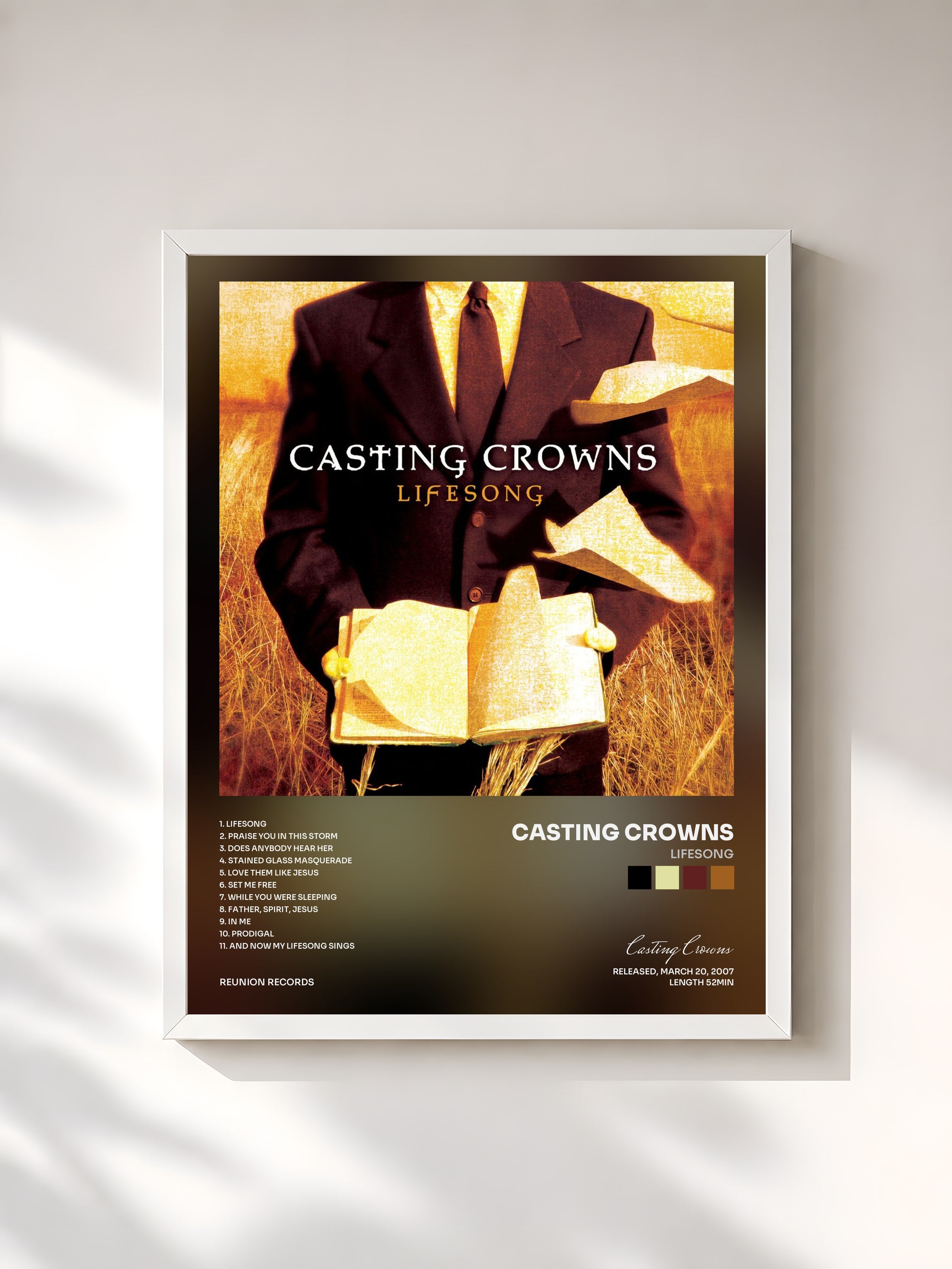 #blanc Tableau de l'album Lifesong de Casting Crowns, cadre blanc, imprimé et encadré en France