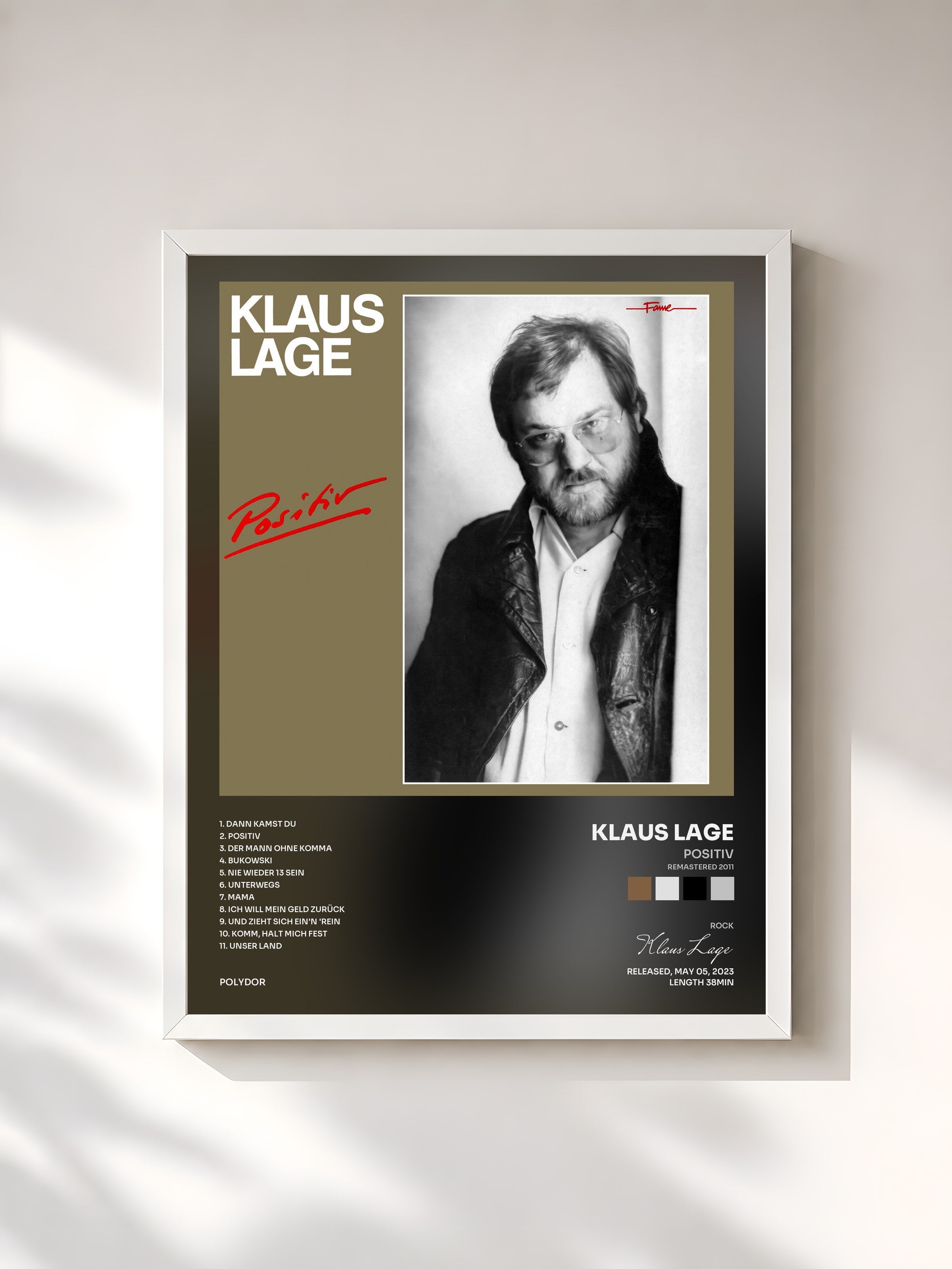 #blanc Tableau de l'album Positiv (Remastered 2011) de Klaus Lage, cadre blanc, imprimé et encadré en France