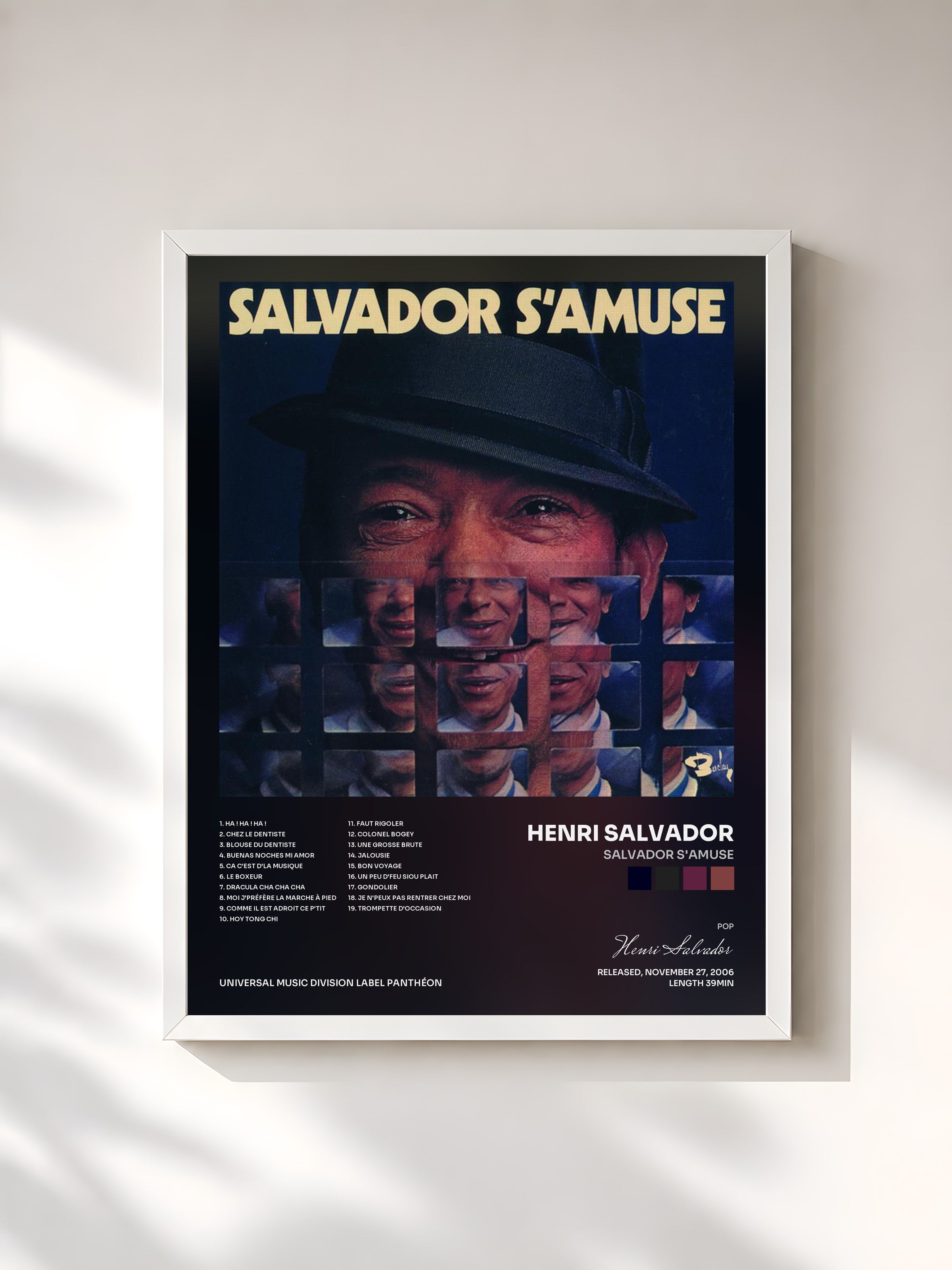 #blanc Tableau de l'album Salvador S'Amuse de Henri Salvador, cadre blanc, imprimé et encadré en France