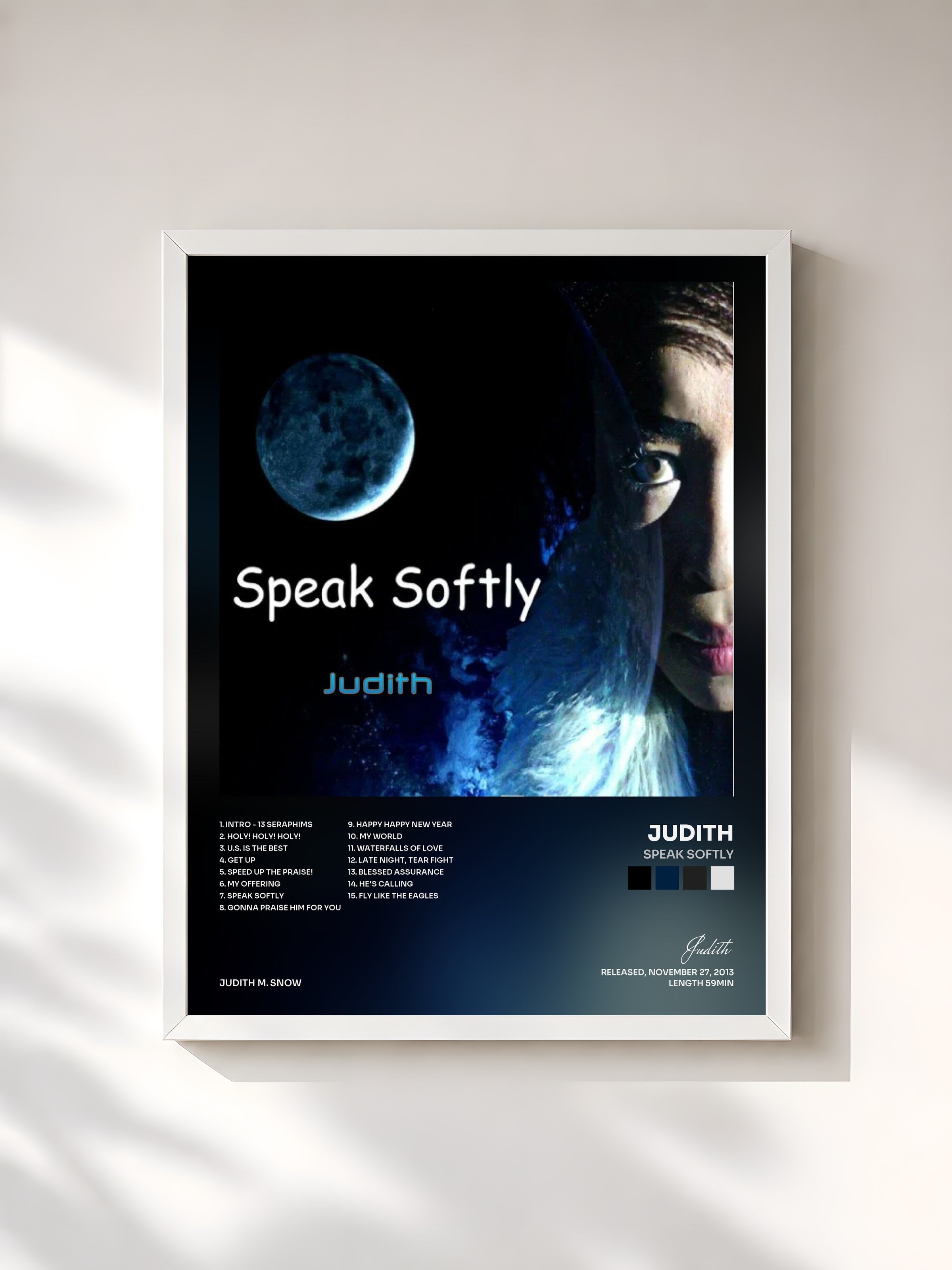 #blanc Tableau de l'album Speak Softly de Judith, cadre blanc, imprimé et encadré en France