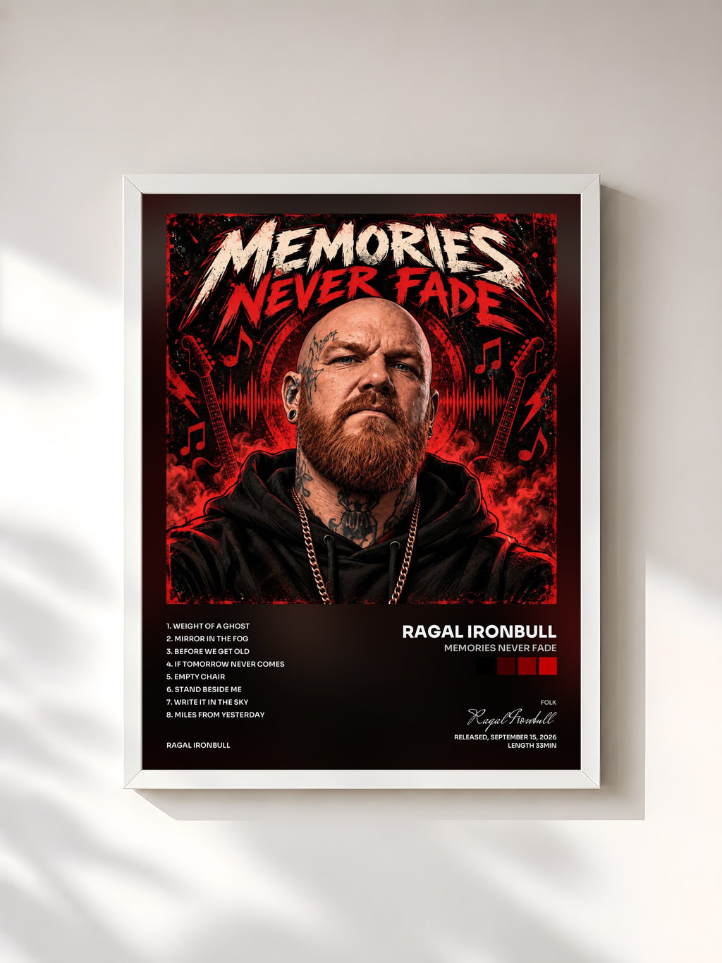 #blanc Tableau de l'album Memories Never Fade de Ragal Ironbull, cadre blanc, imprimé et encadré en France